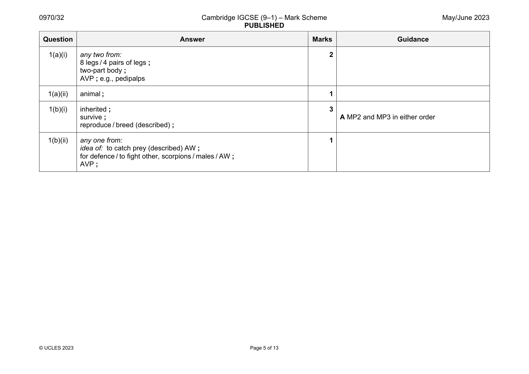 Mark scheme, page 5 of 13
