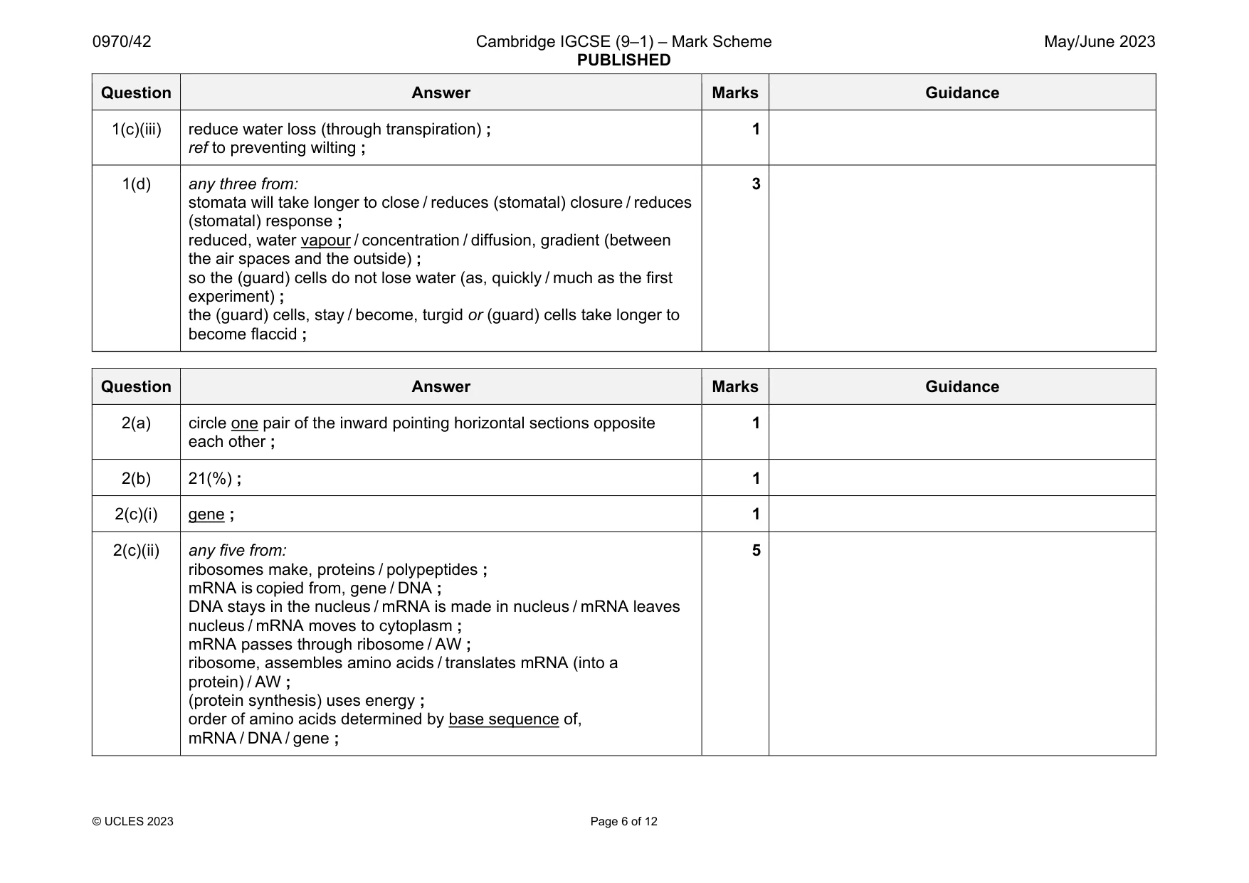 Mark scheme, page 6 of 12