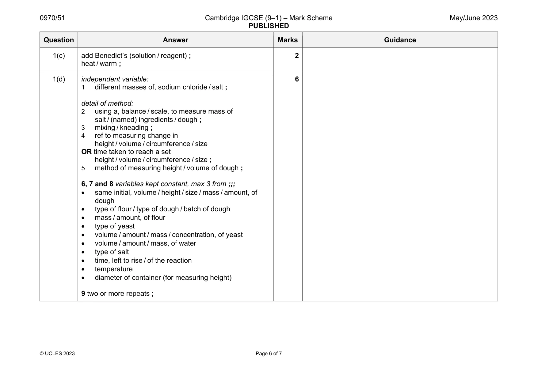 Mark scheme, page 6 of 7
