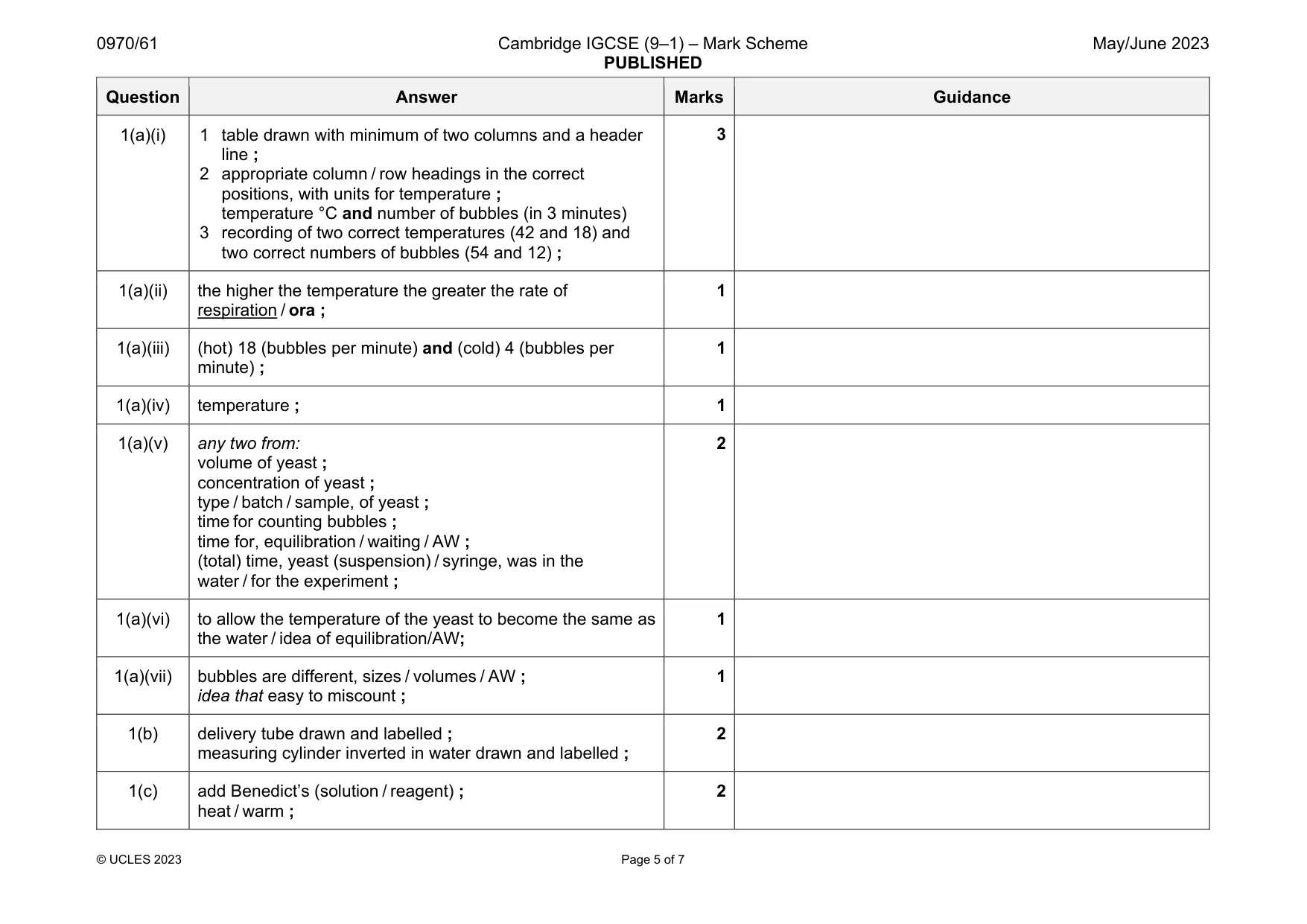 Mark scheme, page 5 of 7