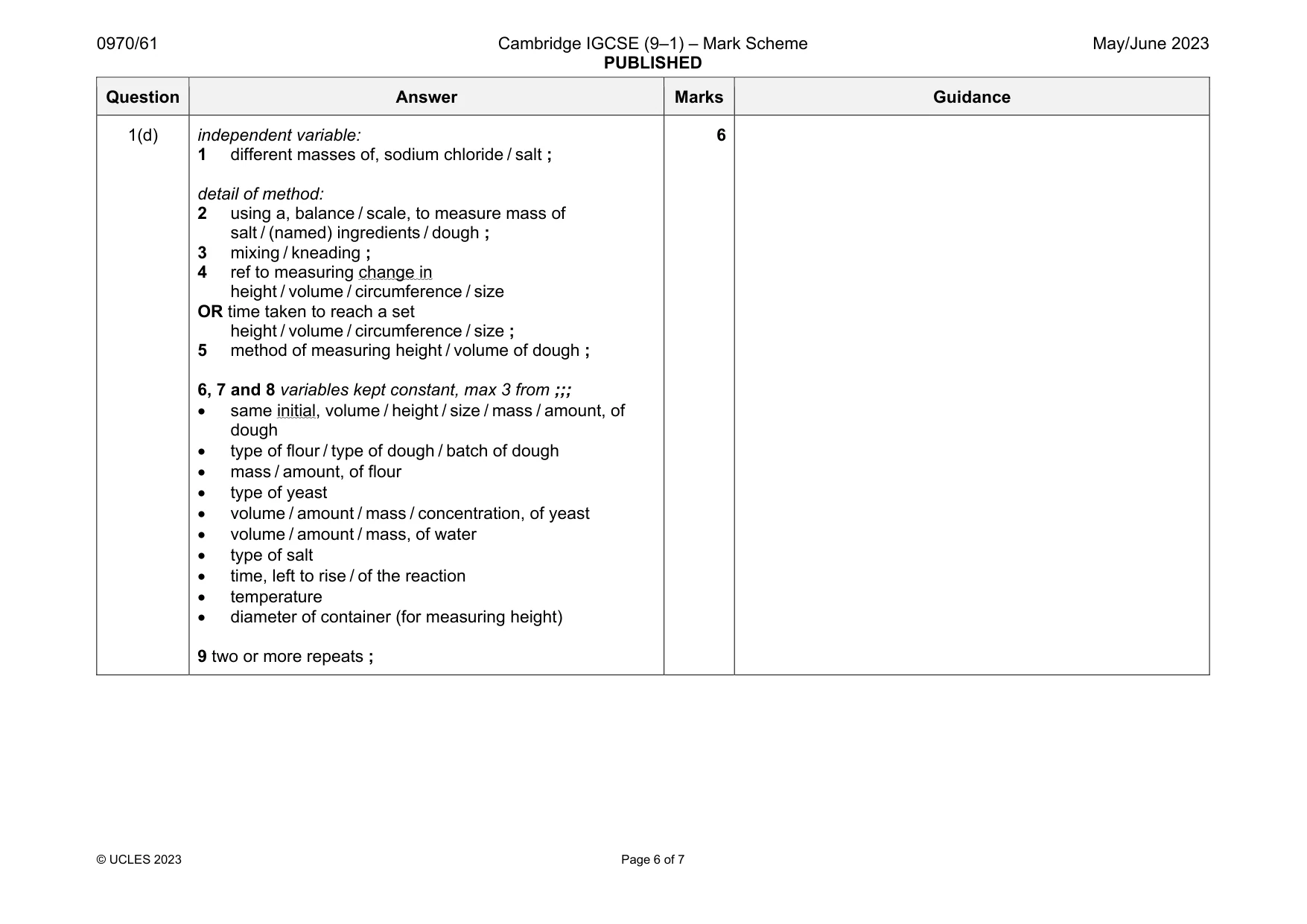 Mark scheme, page 6 of 7