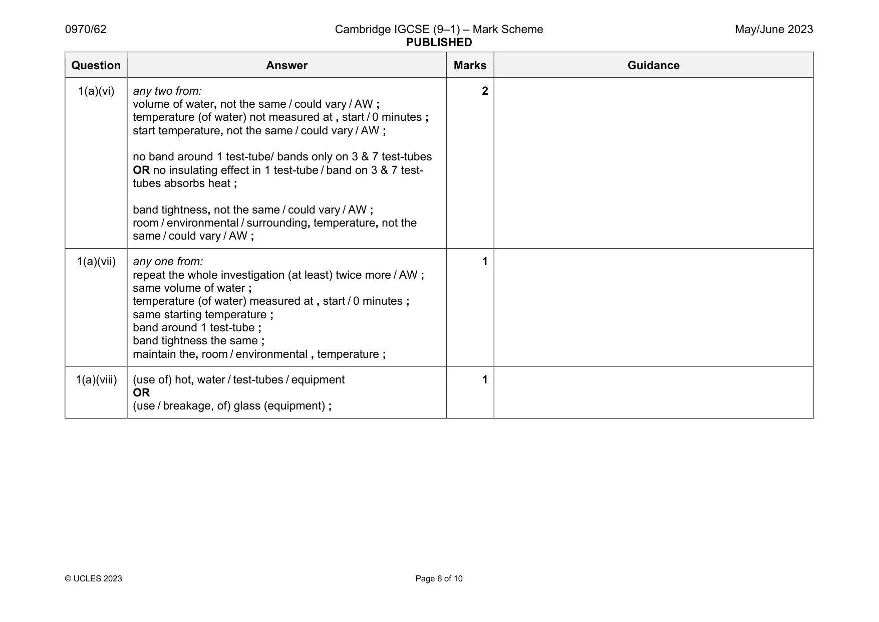 Mark scheme, page 6 of 10