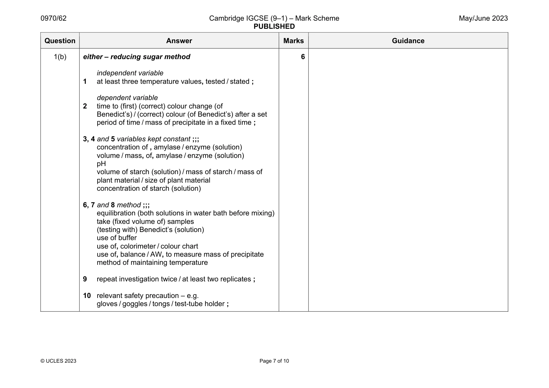Mark scheme, page 7 of 10
