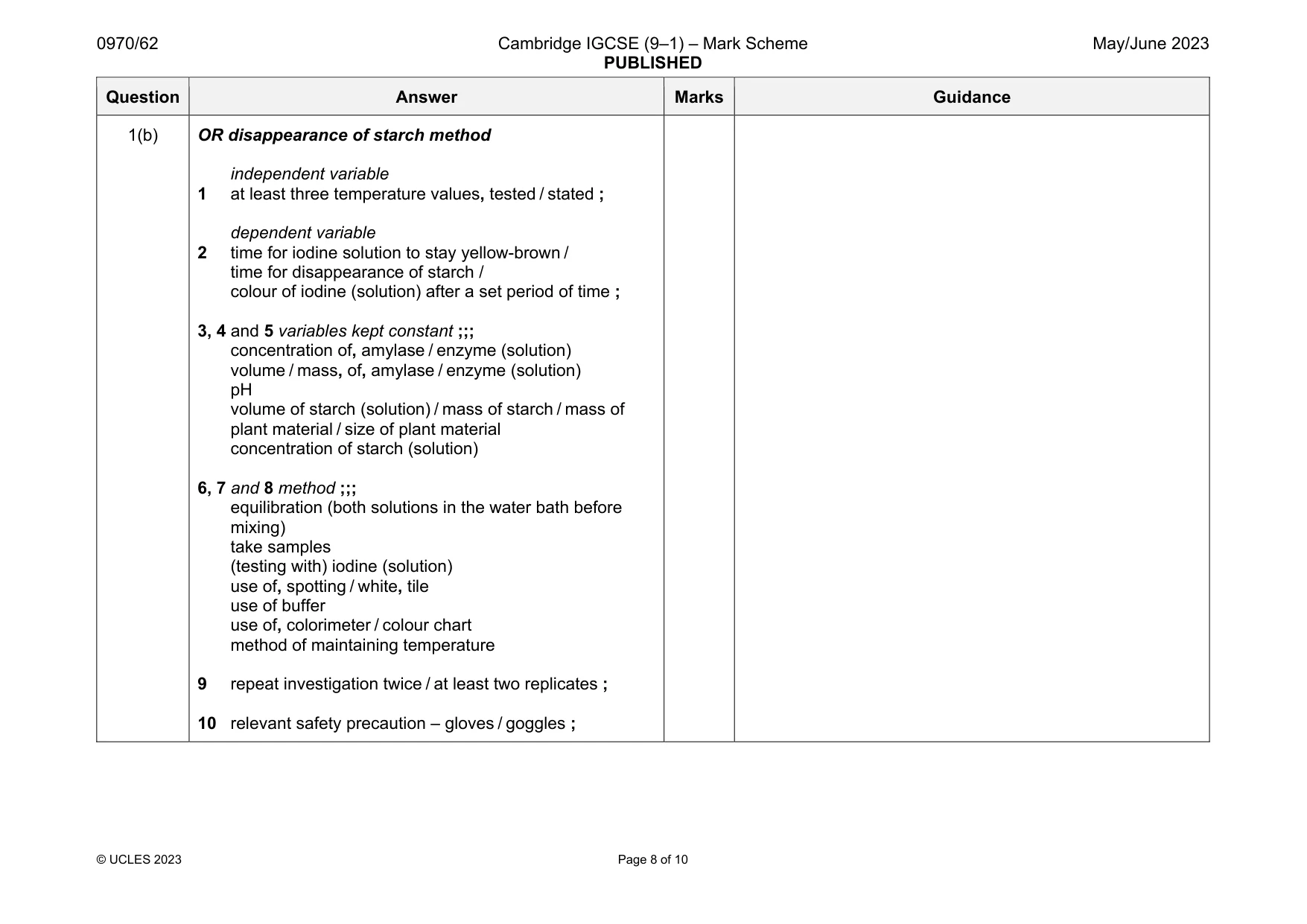 Mark scheme, page 8 of 10