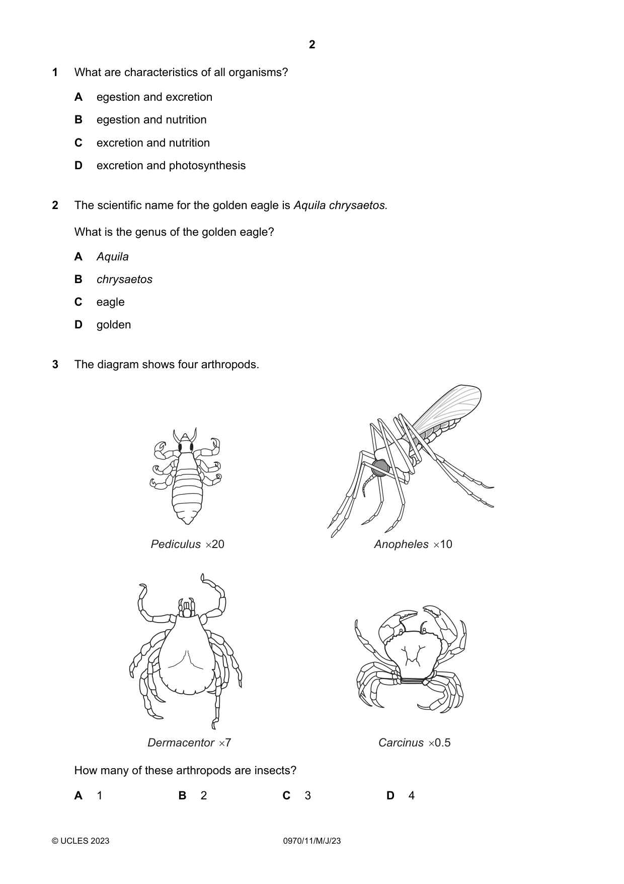 Cambridge IGCSE Biology (9-1) 0970 2023 May/June Paper 1 · Variant 1 question paper, page 2 of 16