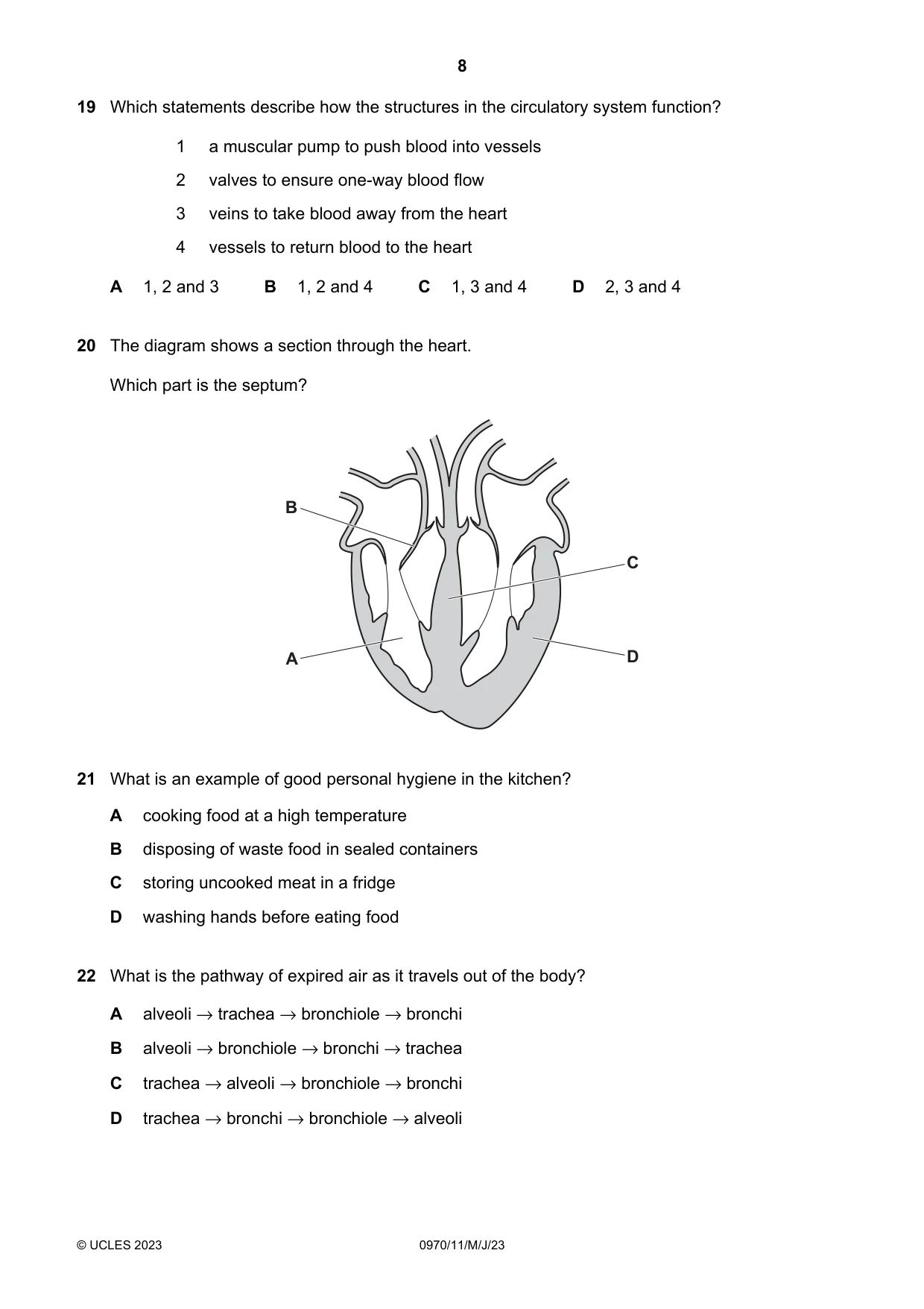 Cambridge IGCSE Biology (9-1) 0970 2023 May/June Paper 1 · Variant 1 question paper, page 8 of 16