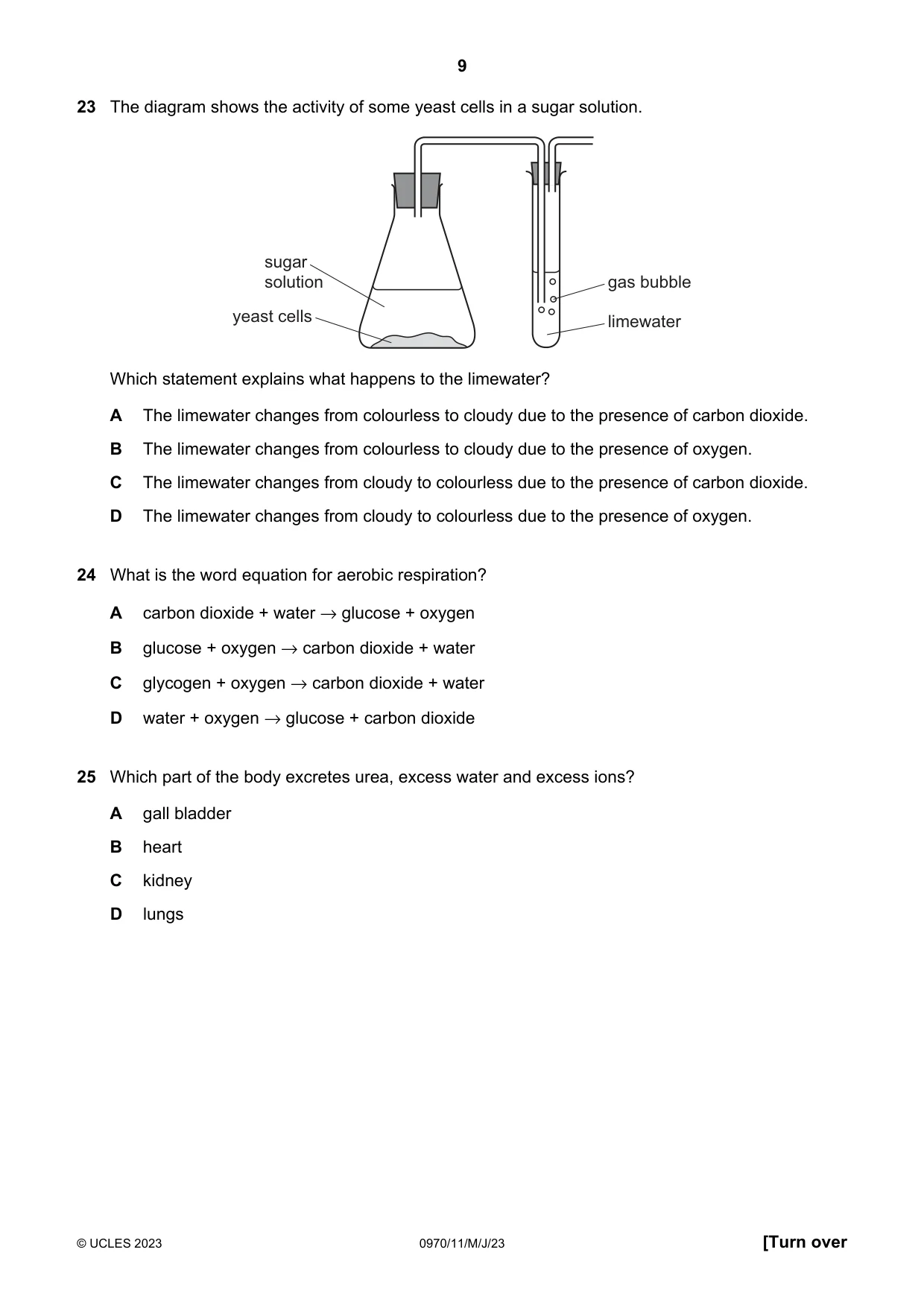 Cambridge IGCSE Biology (9-1) 0970 2023 May/June Paper 1 · Variant 1 question paper, page 9 of 16