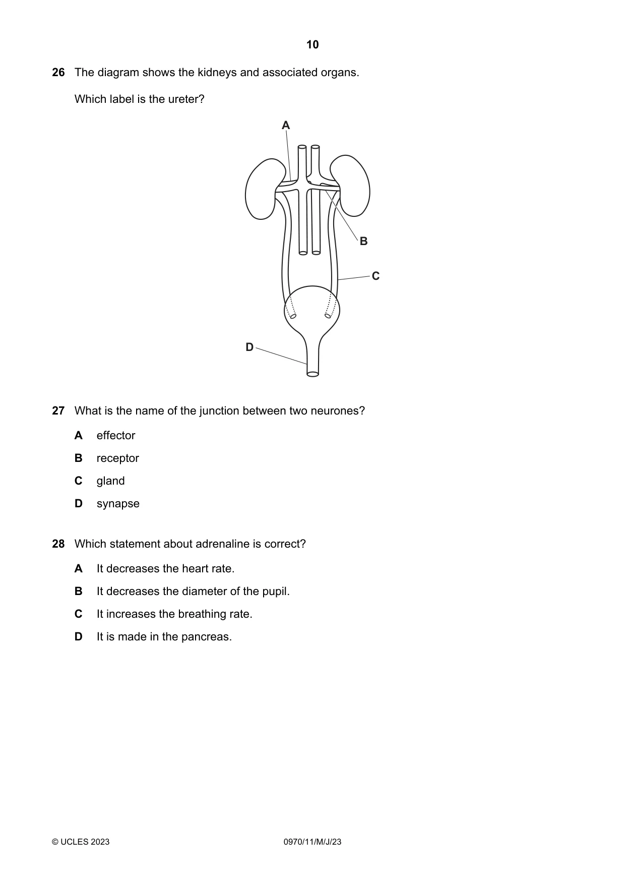 Cambridge IGCSE Biology (9-1) 0970 2023 May/June Paper 1 · Variant 1 question paper, page 10 of 16