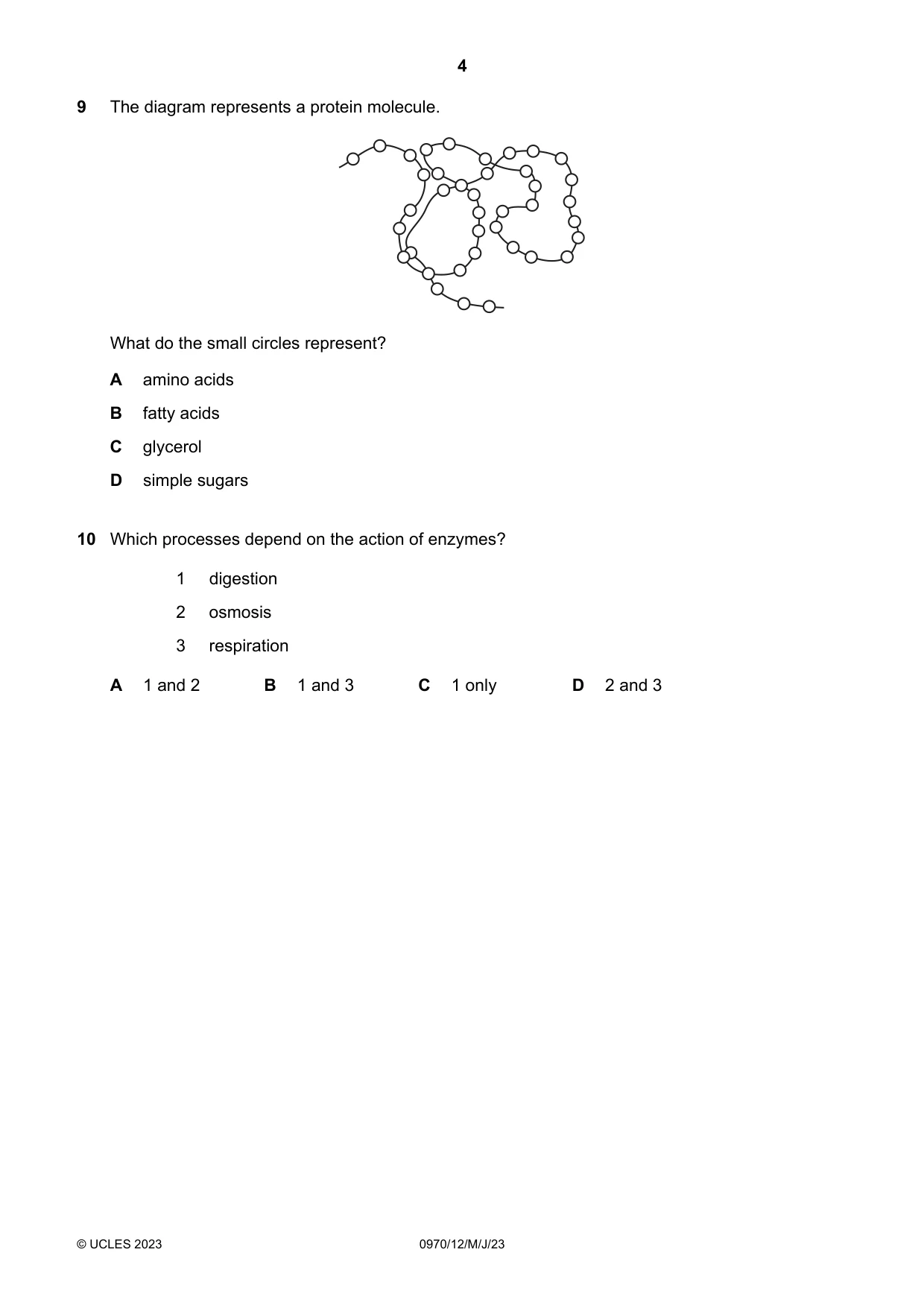 Cambridge IGCSE Biology (9-1) 0970 2023 May/June Paper 1 · Variant 2 question paper, page 4 of 16