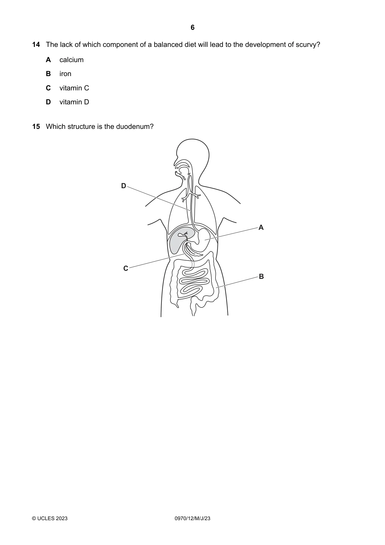 Cambridge IGCSE Biology (9-1) 0970 2023 May/June Paper 1 · Variant 2 question paper, page 6 of 16