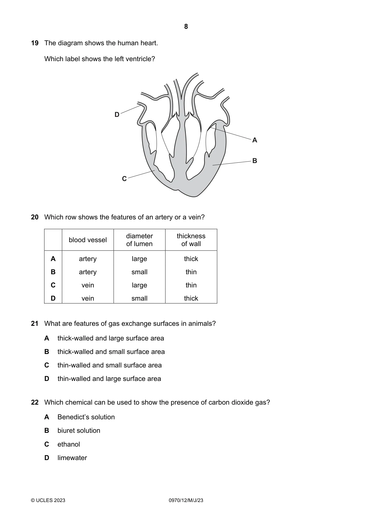 Cambridge IGCSE Biology (9-1) 0970 2023 May/June Paper 1 · Variant 2 question paper, page 8 of 16