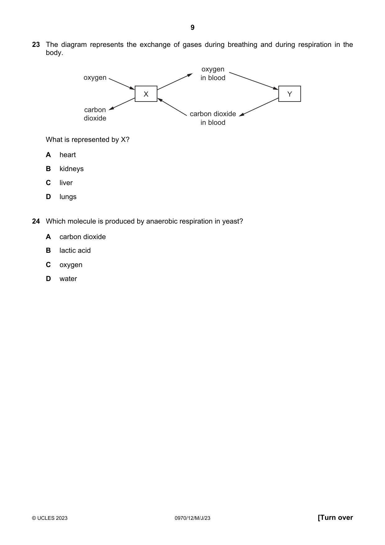 Cambridge IGCSE Biology (9-1) 0970 2023 May/June Paper 1 · Variant 2 question paper, page 9 of 16