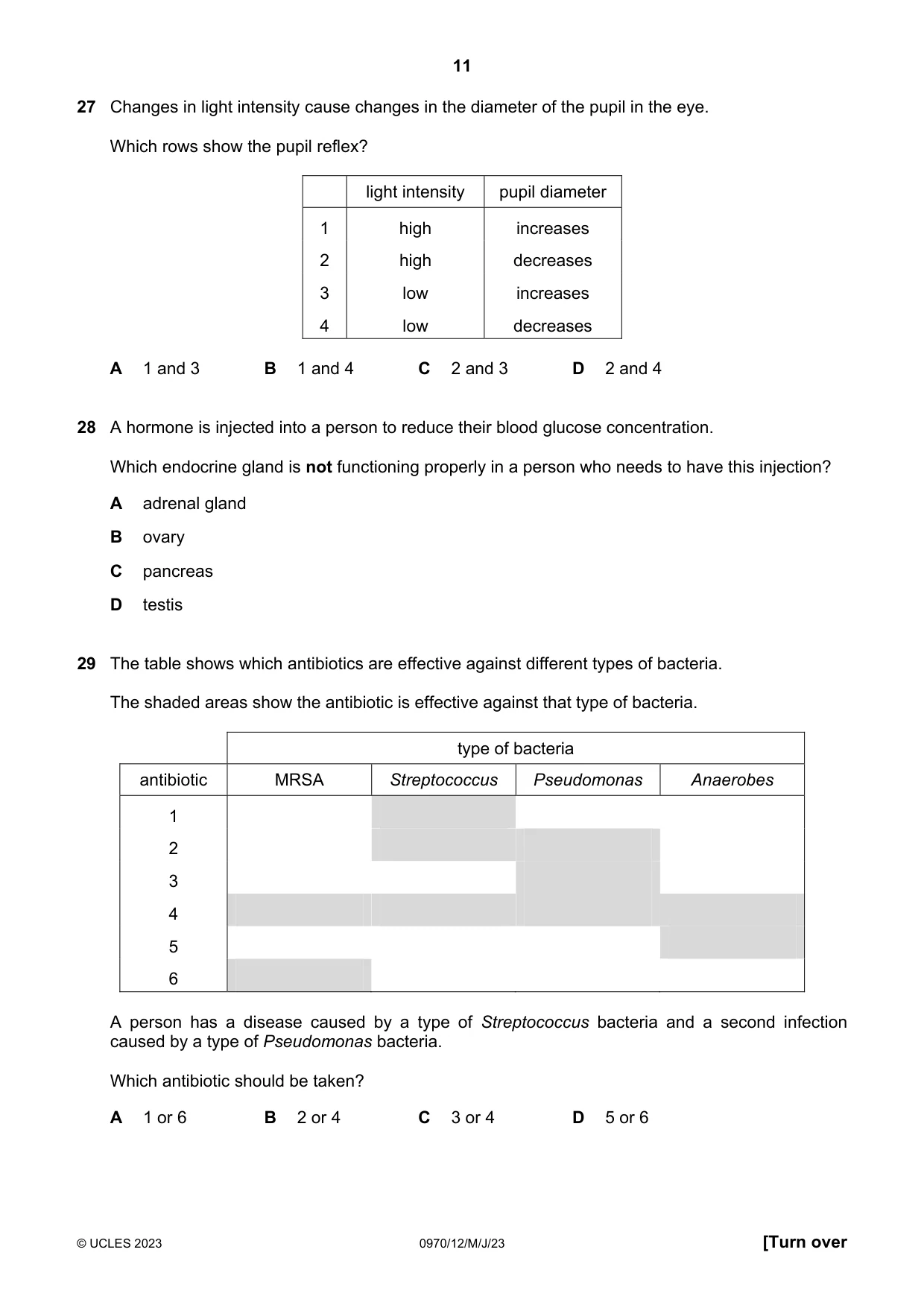Cambridge IGCSE Biology (9-1) 0970 2023 May/June Paper 1 · Variant 2 question paper, page 11 of 16