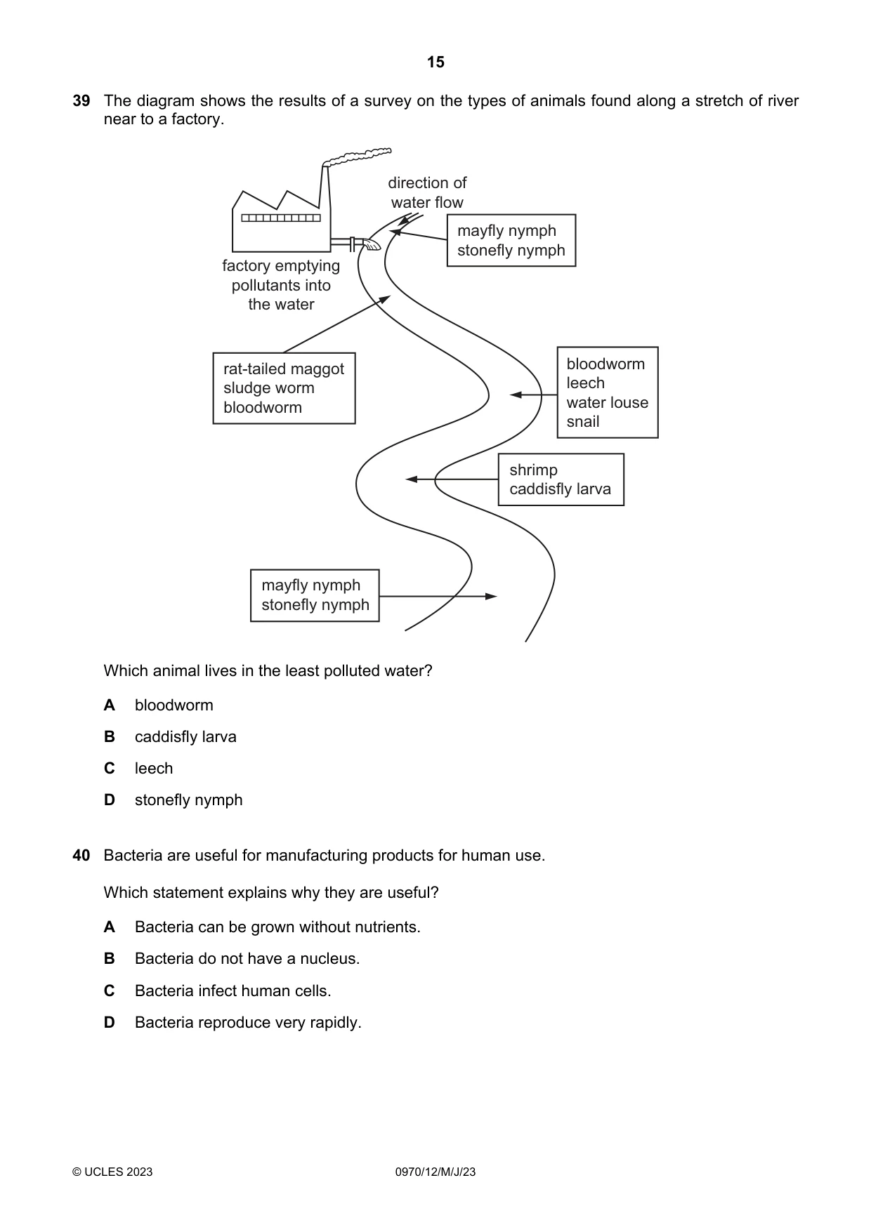 Cambridge IGCSE Biology (9-1) 0970 2023 May/June Paper 1 · Variant 2 question paper, page 15 of 16
