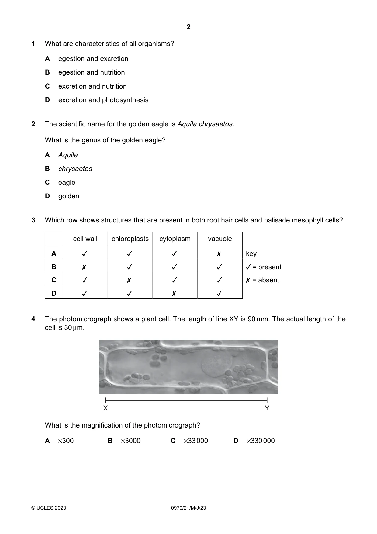 Cambridge IGCSE Biology (9-1) 0970 2023 May/June Paper 2 · Variant 1 question paper, page 2 of 16