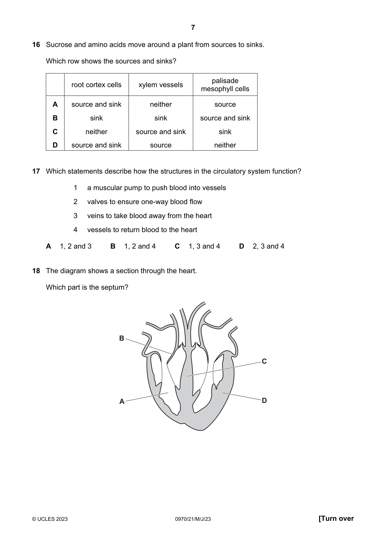 Cambridge IGCSE Biology (9-1) 0970 2023 May/June Paper 2 · Variant 1 question paper, page 7 of 16