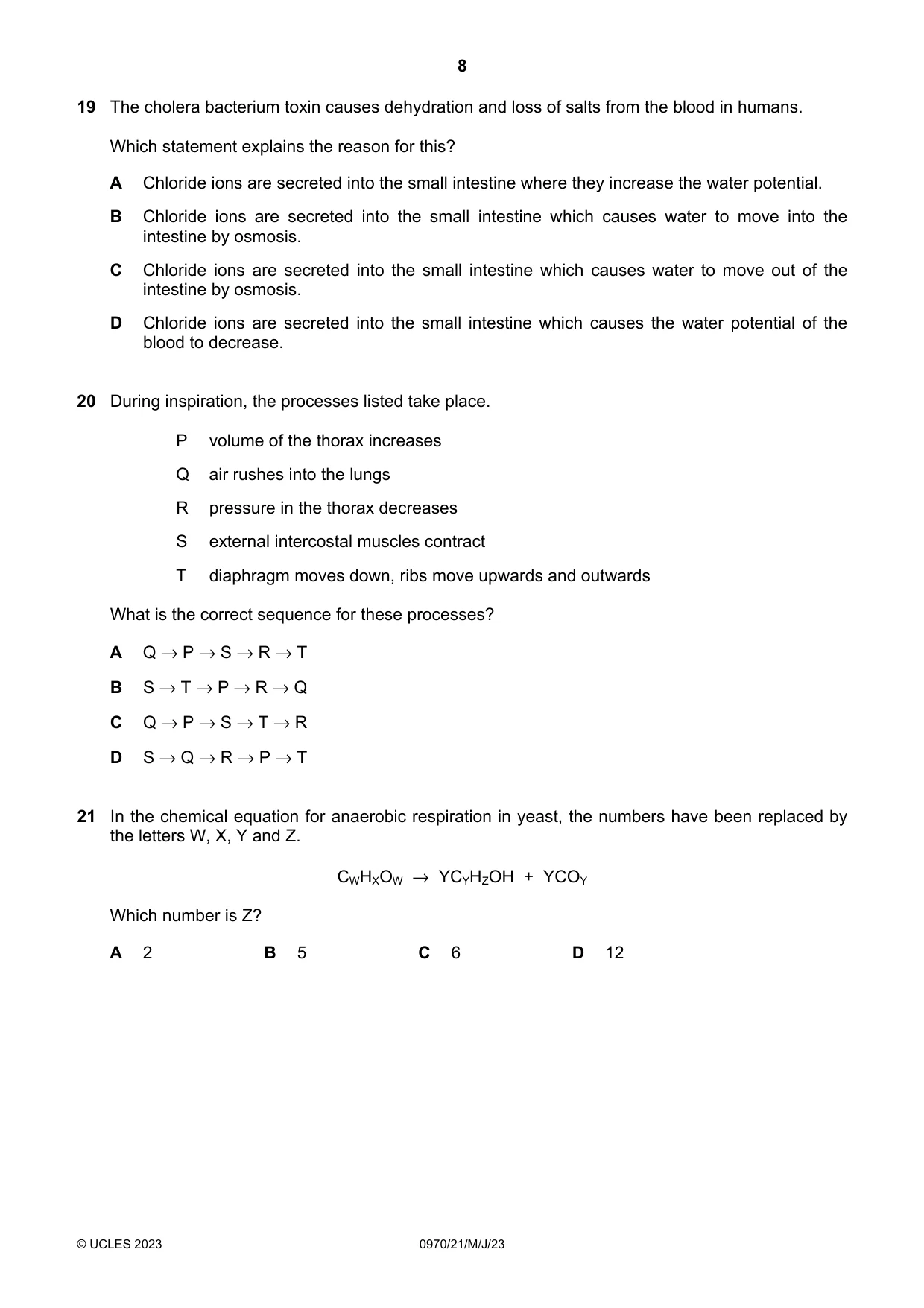 Cambridge IGCSE Biology (9-1) 0970 2023 May/June Paper 2 · Variant 1 question paper, page 8 of 16