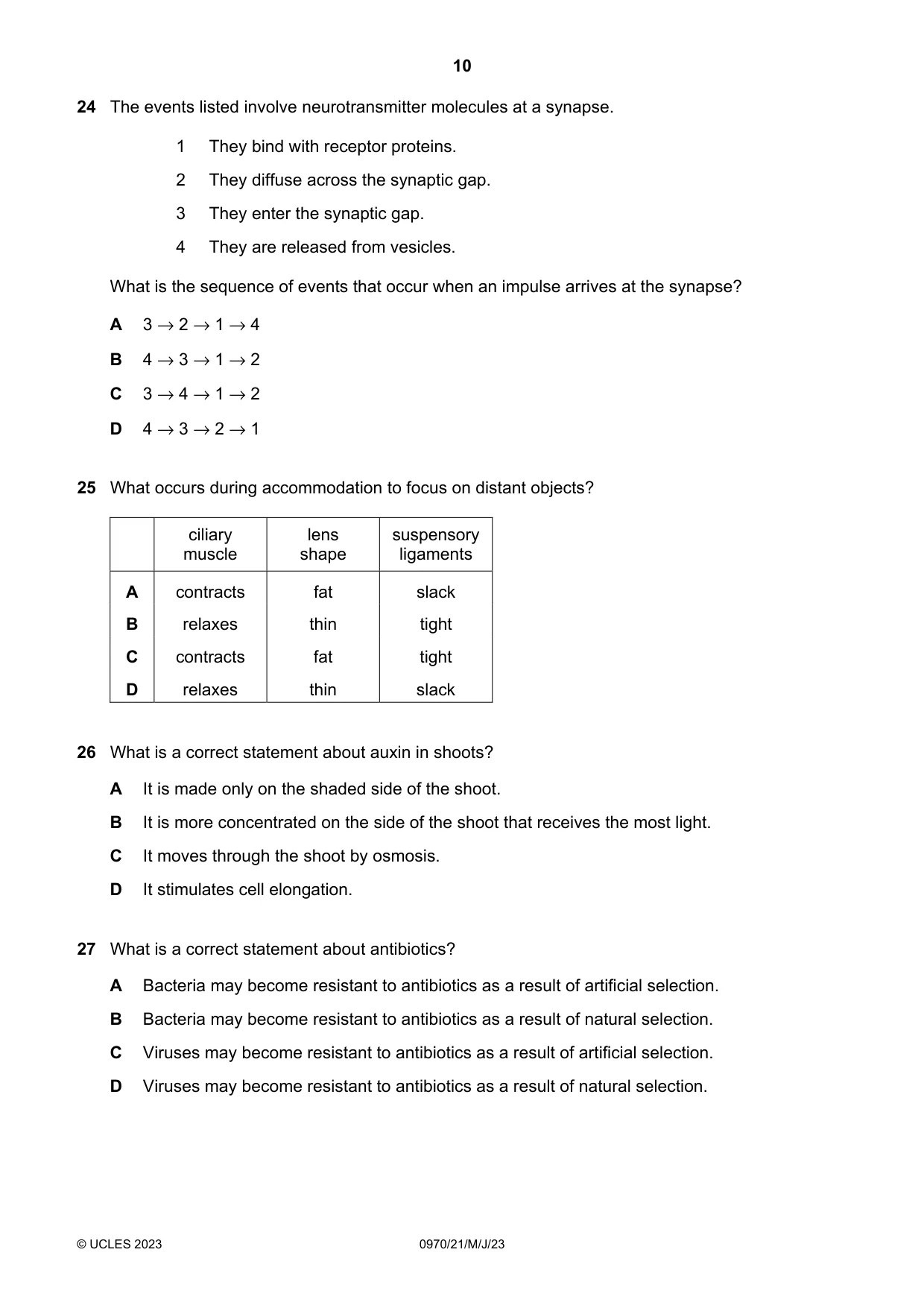 Cambridge IGCSE Biology (9-1) 0970 2023 May/June Paper 2 · Variant 1 question paper, page 10 of 16