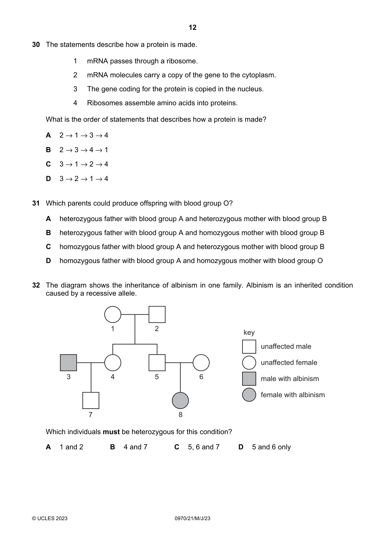 Cambridge IGCSE Biology (9-1) 0970 2023 May/June Paper 2 · Variant 1 question paper, page 12 of 16