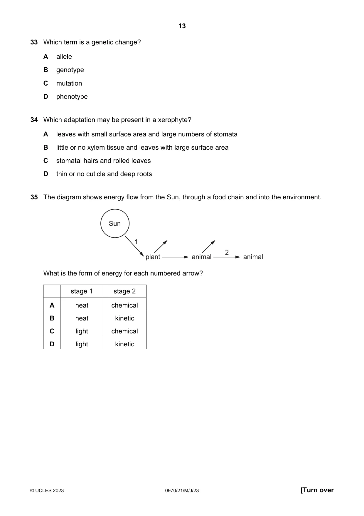 Cambridge IGCSE Biology (9-1) 0970 2023 May/June Paper 2 · Variant 1 question paper, page 13 of 16