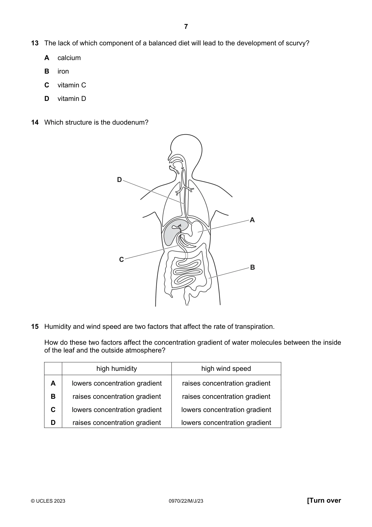 Cambridge IGCSE Biology (9-1) 0970 2023 May/June Paper 2 · Variant 2 question paper, page 7 of 16