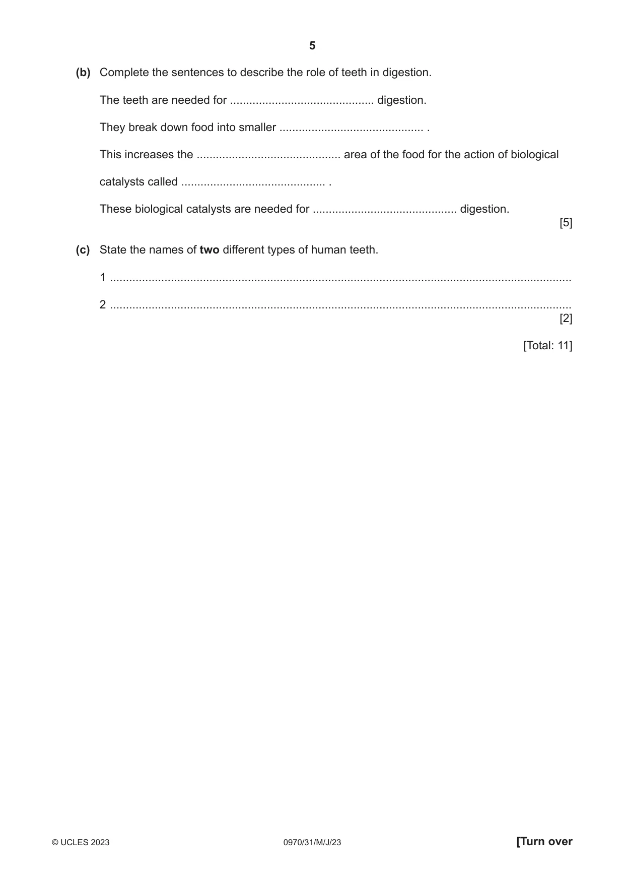 Cambridge IGCSE Biology (9-1) 0970 2023 May/June Paper 3 · Variant 1 question paper, page 5 of 20