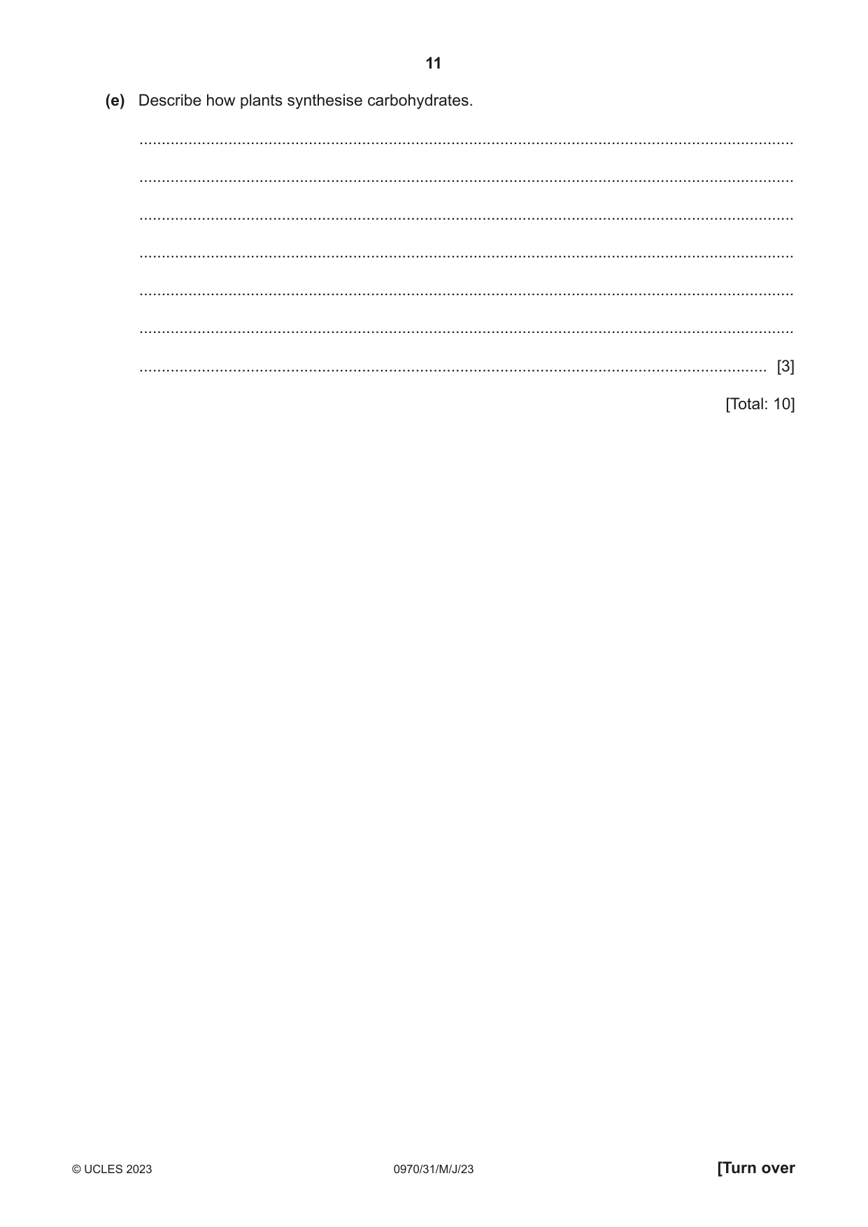 Cambridge IGCSE Biology (9-1) 0970 2023 May/June Paper 3 · Variant 1 question paper, page 11 of 20