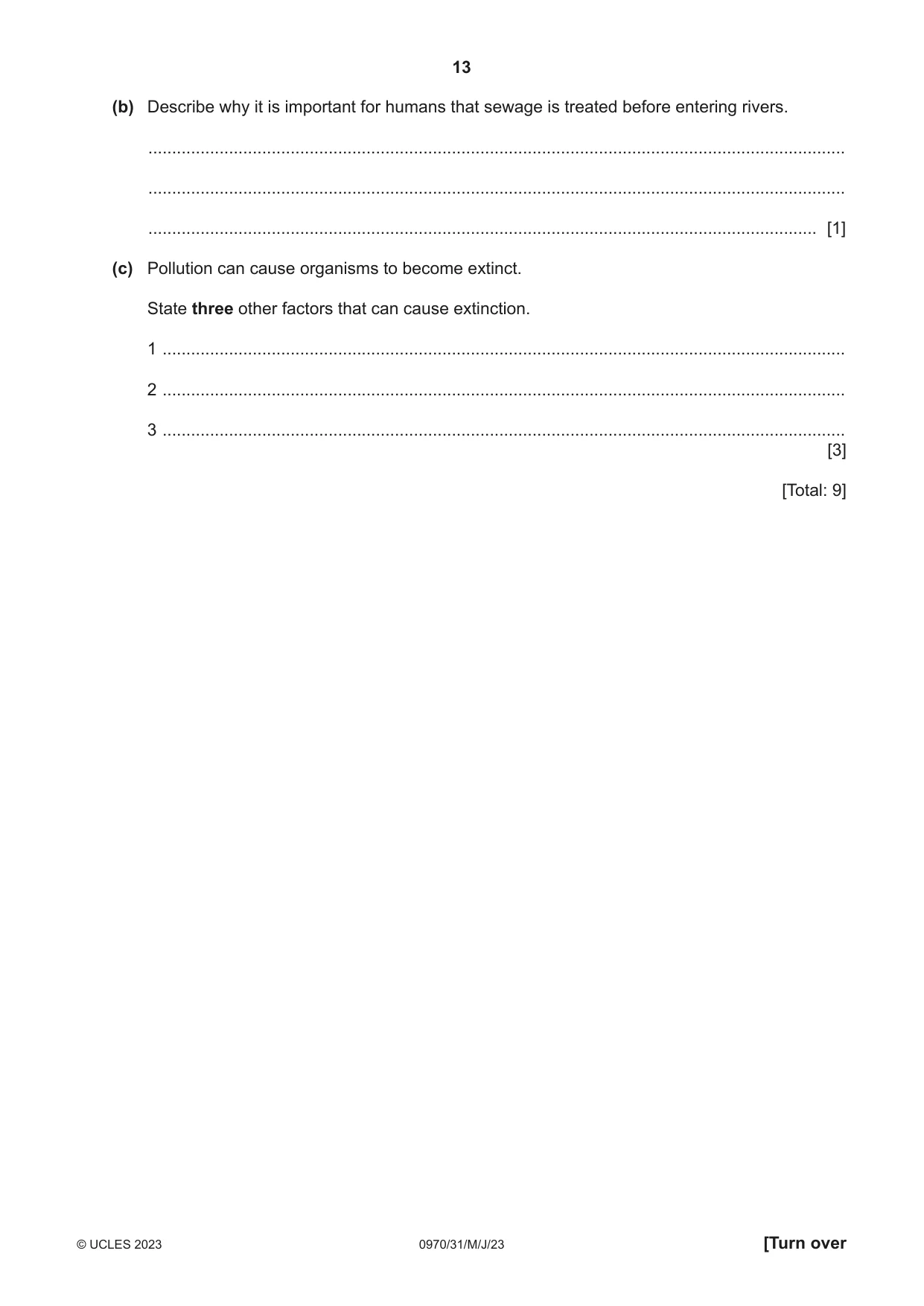 Cambridge IGCSE Biology (9-1) 0970 2023 May/June Paper 3 · Variant 1 question paper, page 13 of 20