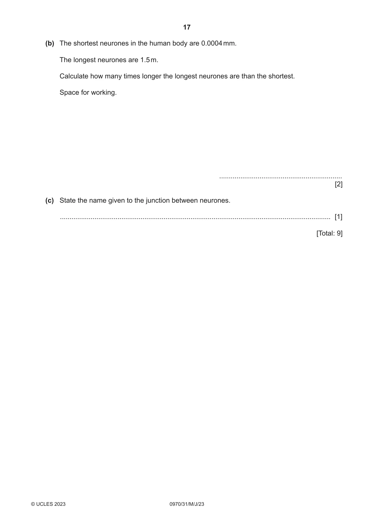Cambridge IGCSE Biology (9-1) 0970 2023 May/June Paper 3 · Variant 1 question paper, page 17 of 20