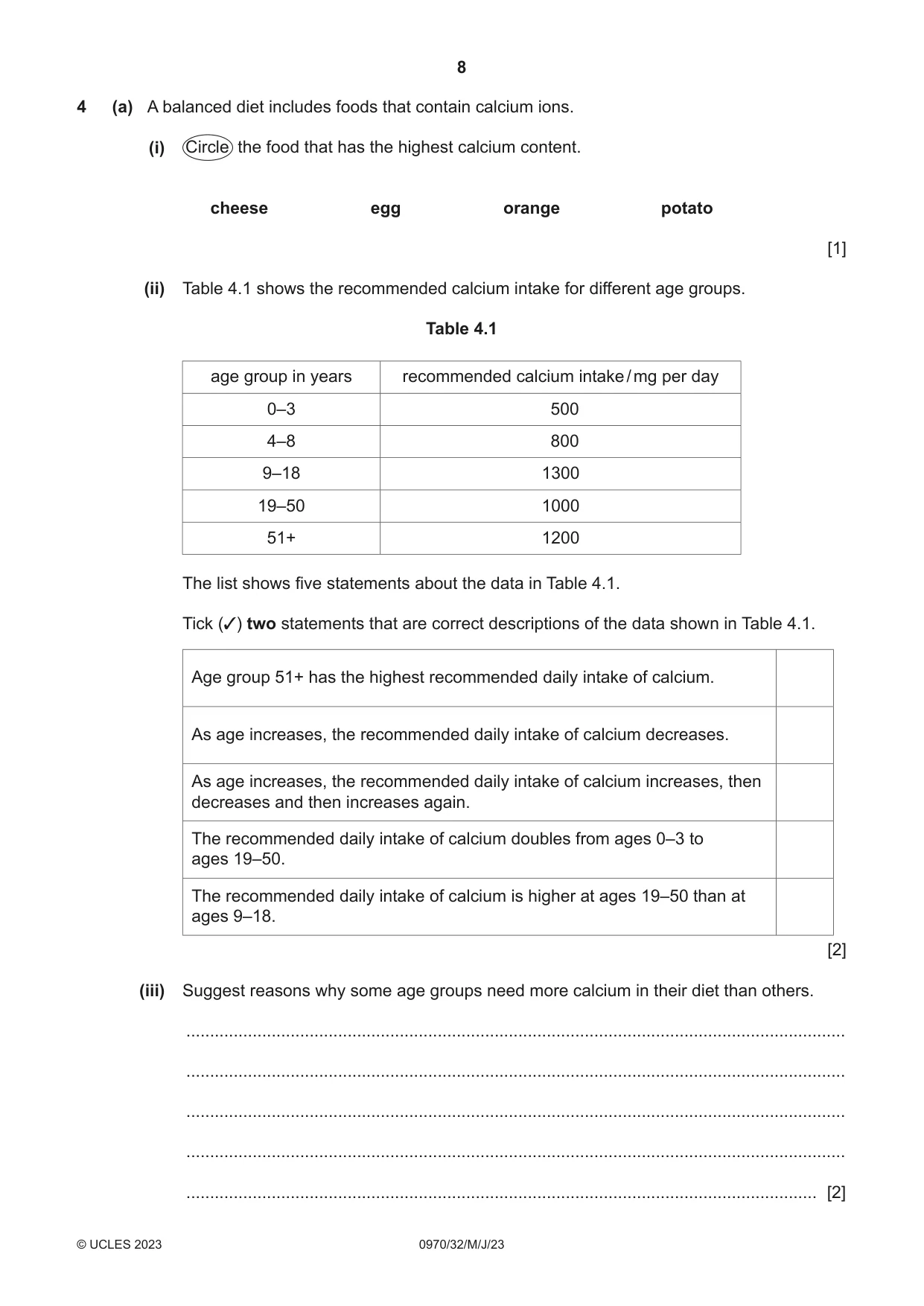 Cambridge IGCSE Biology (9-1) 0970 2023 May/June Paper 3 · Variant 2 question paper, page 8 of 20