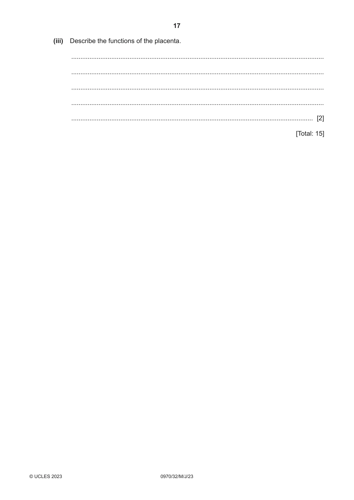 Cambridge IGCSE Biology (9-1) 0970 2023 May/June Paper 3 · Variant 2 question paper, page 17 of 20
