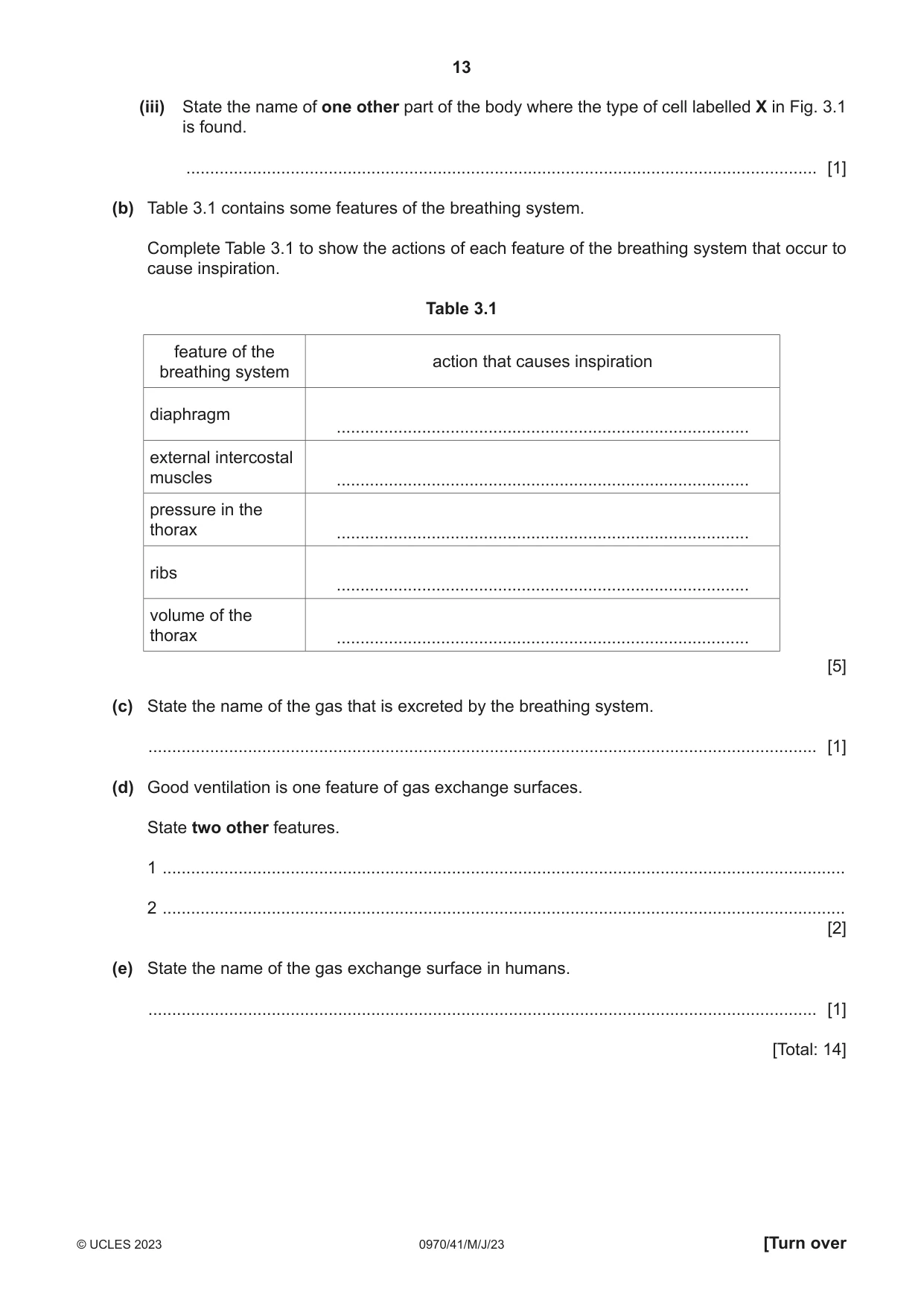 Cambridge IGCSE Biology (9-1) 0970 2023 May/June Paper 4 · Variant 1 question paper, page 13 of 20