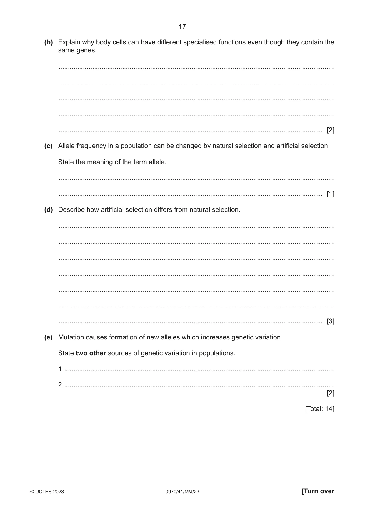 Cambridge IGCSE Biology (9-1) 0970 2023 May/June Paper 4 · Variant 1 question paper, page 17 of 20