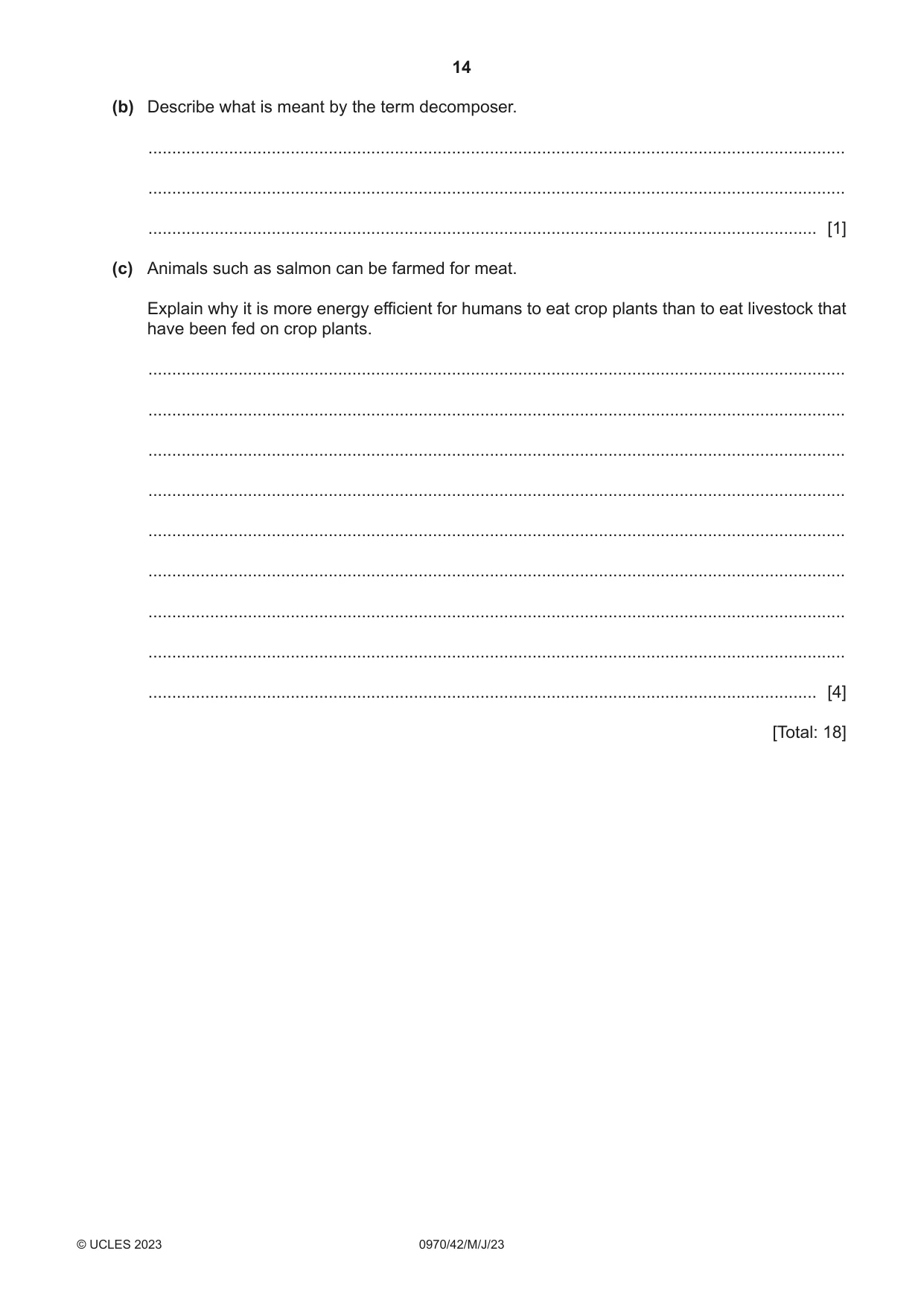 Cambridge IGCSE Biology (9-1) 0970 2023 May/June Paper 4 · Variant 2 question paper, page 14 of 20