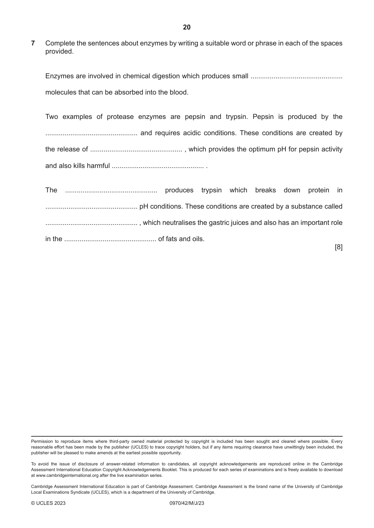 Cambridge IGCSE Biology (9-1) 0970 2023 May/June Paper 4 · Variant 2 question paper, page 20 of 20