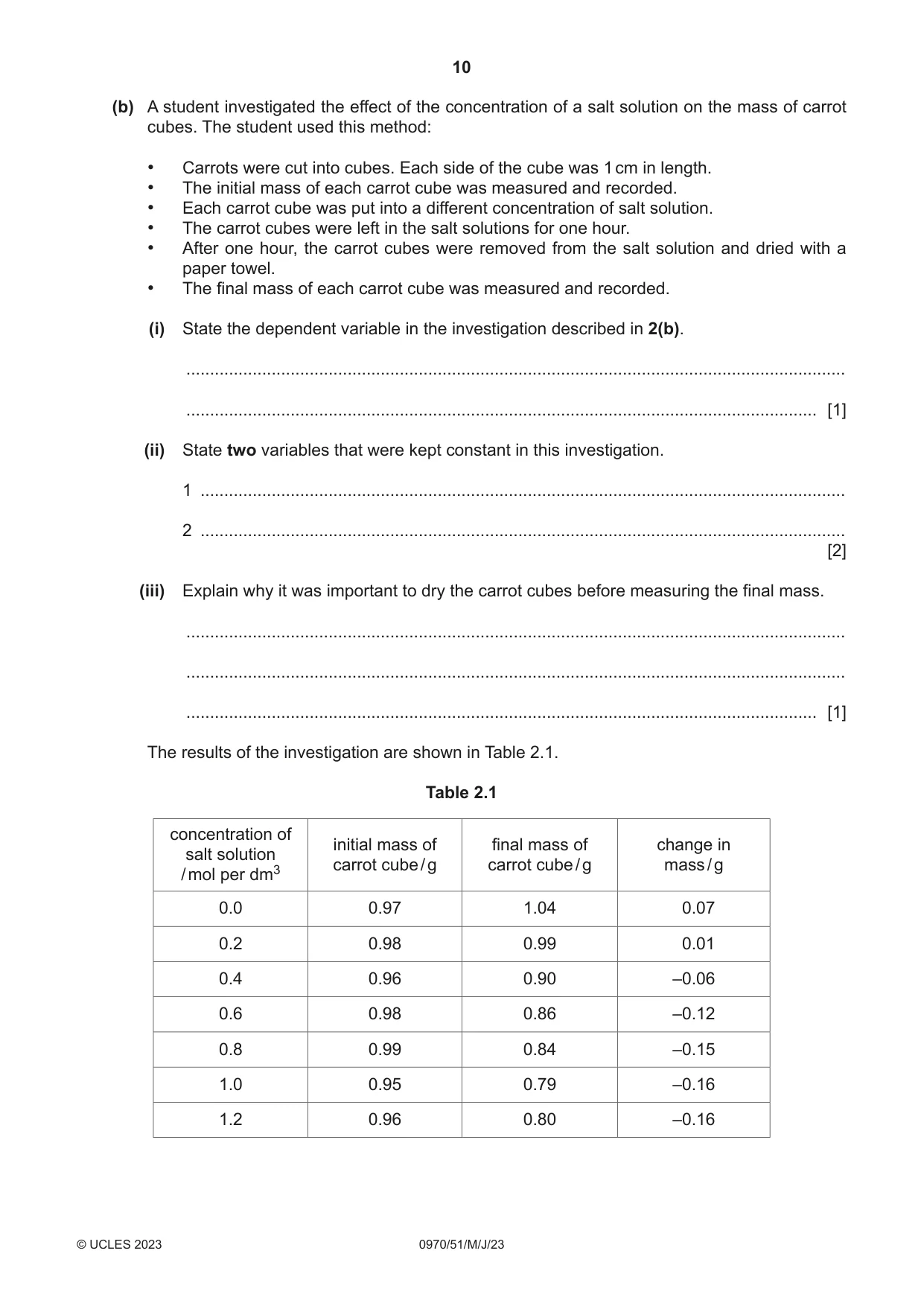 Cambridge IGCSE Biology (9-1) 0970 2023 May/June Paper 5 · Variant 1 question paper, page 10 of 12