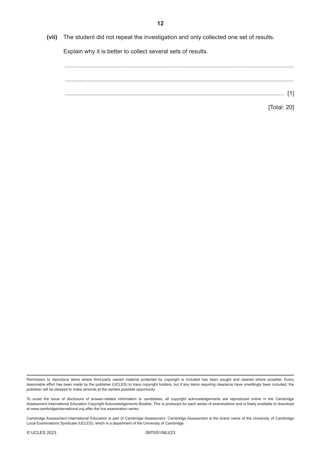 Cambridge IGCSE Biology (9-1) 0970 2023 May/June Paper 5 · Variant 1 question paper, page 12 of 12