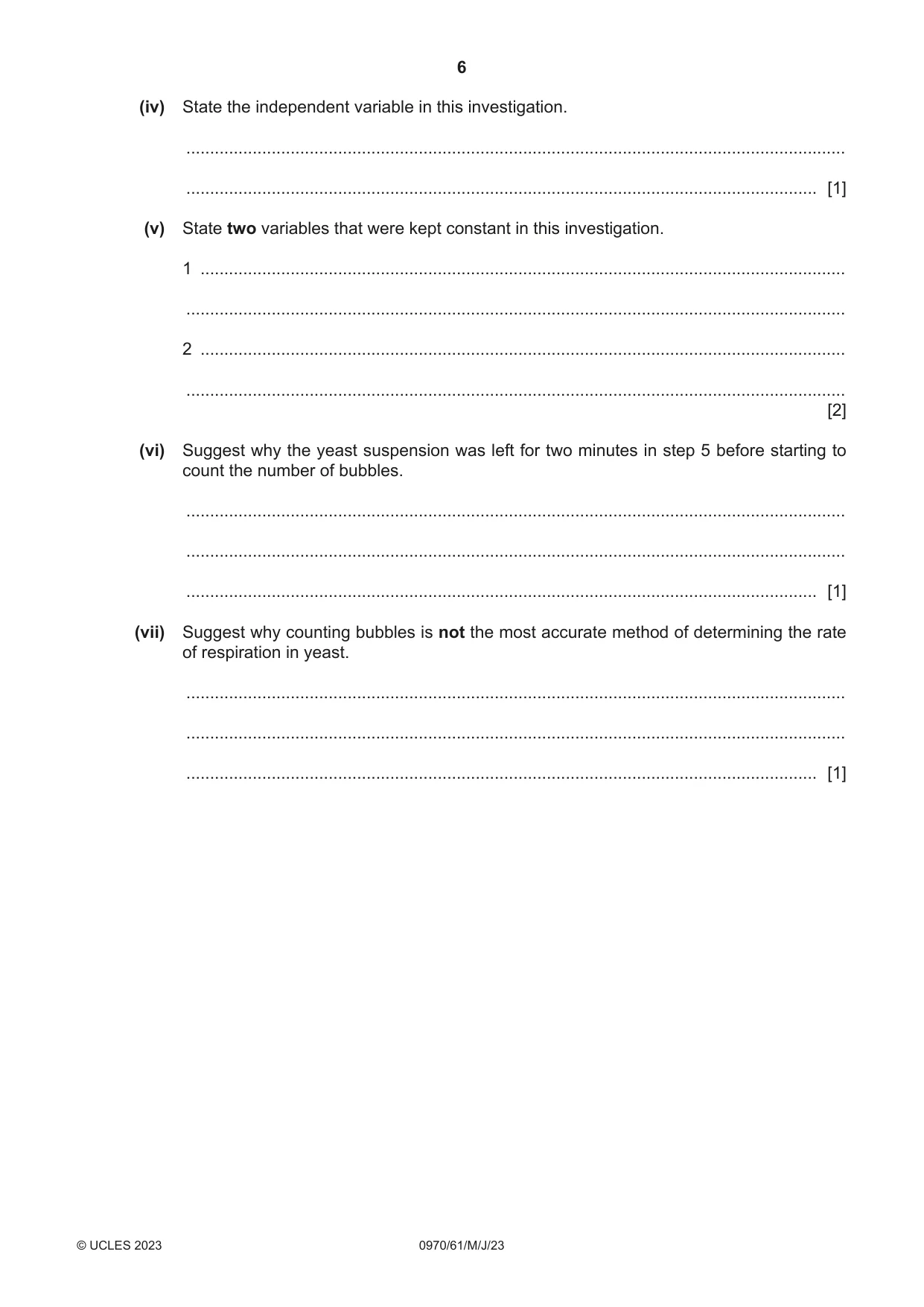Cambridge IGCSE Biology (9-1) 0970 2023 May/June Paper 6 · Variant 1 question paper, page 6 of 16