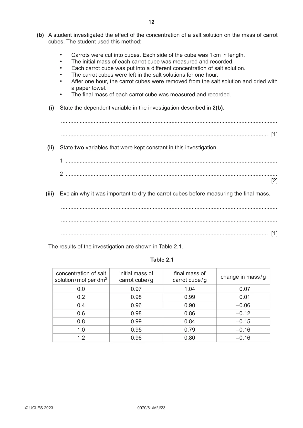 Cambridge IGCSE Biology (9-1) 0970 2023 May/June Paper 6 · Variant 1 question paper, page 12 of 16