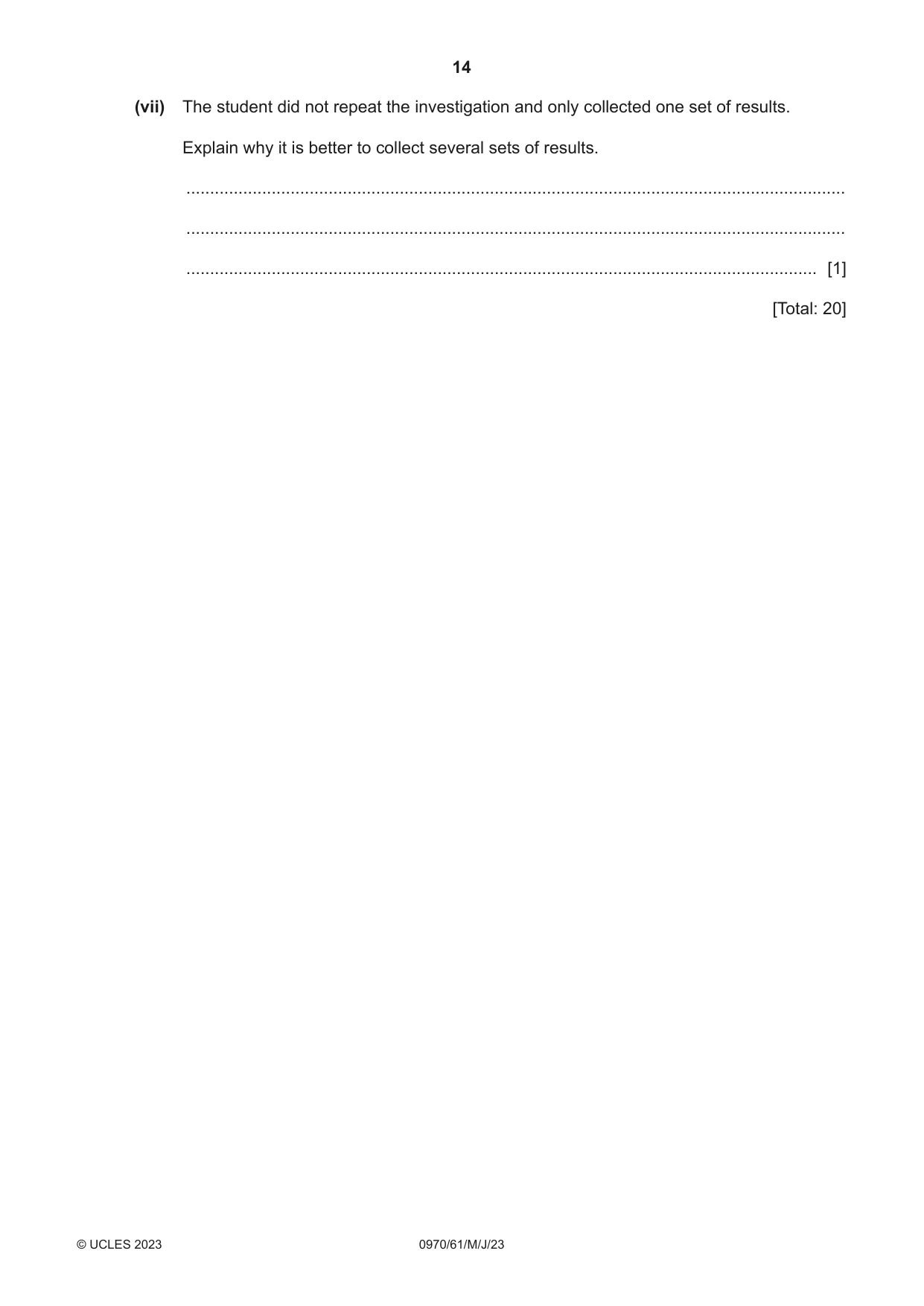 Cambridge IGCSE Biology (9-1) 0970 2023 May/June Paper 6 · Variant 1 question paper, page 14 of 16