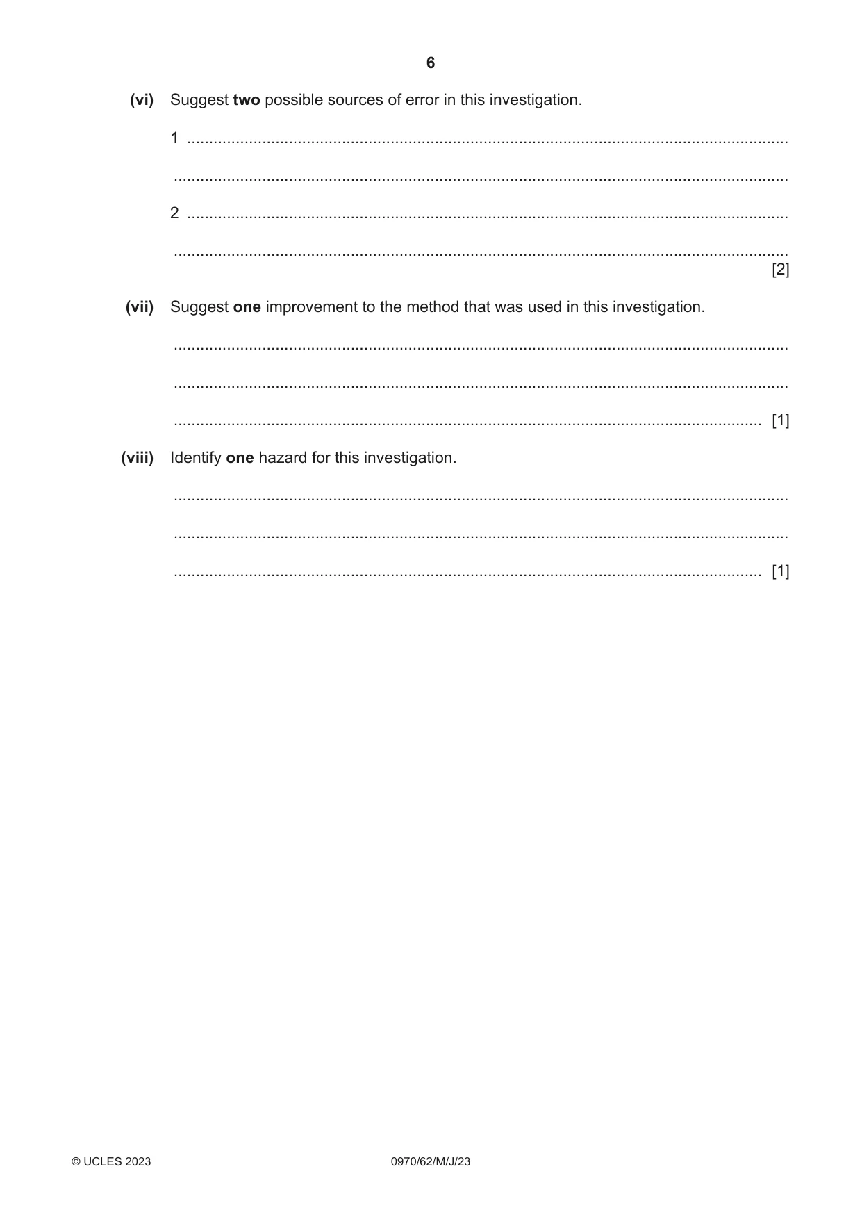 Cambridge IGCSE Biology (9-1) 0970 2023 May/June Paper 6 · Variant 2 question paper, page 6 of 12