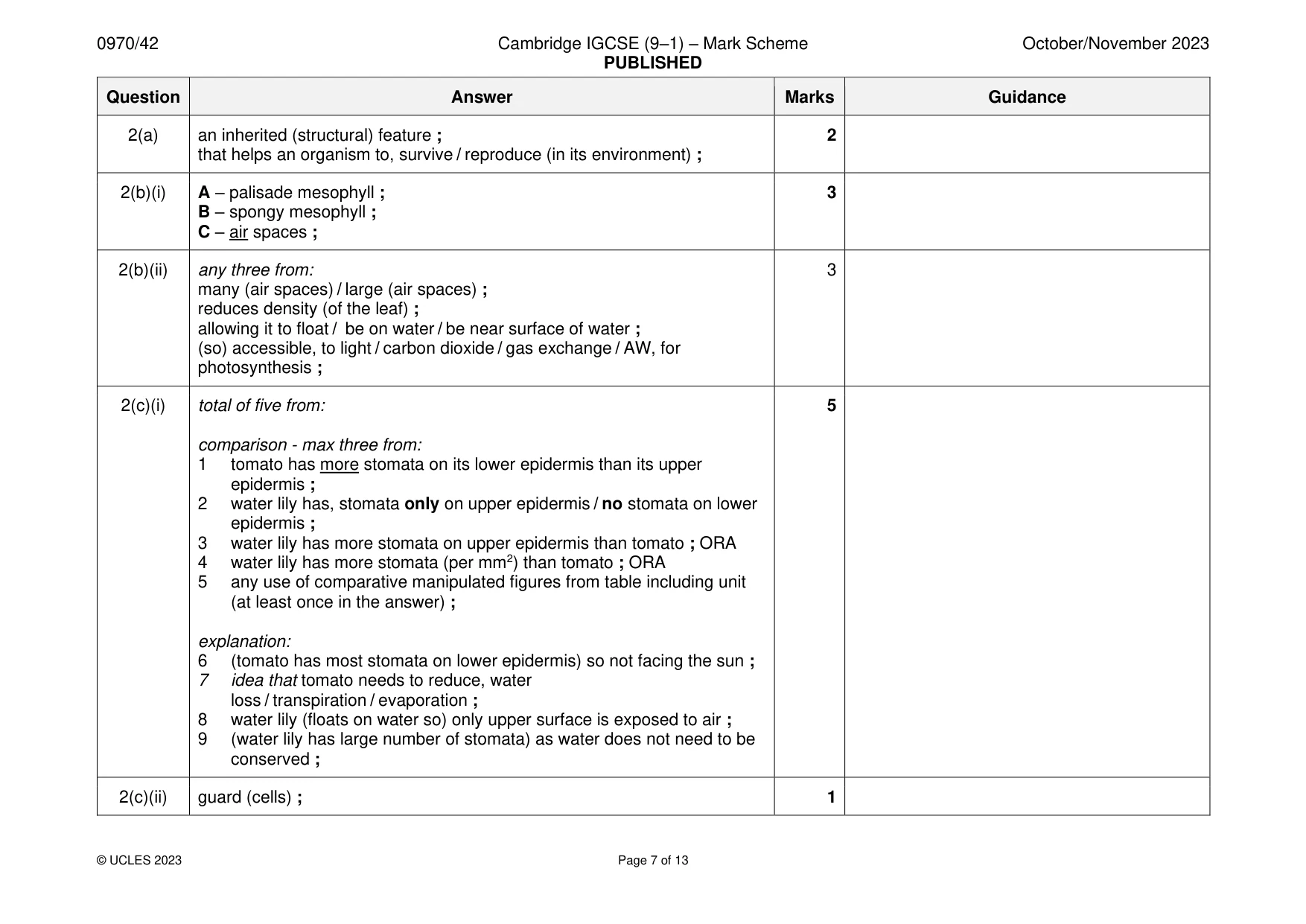 Mark scheme, page 7 of 13