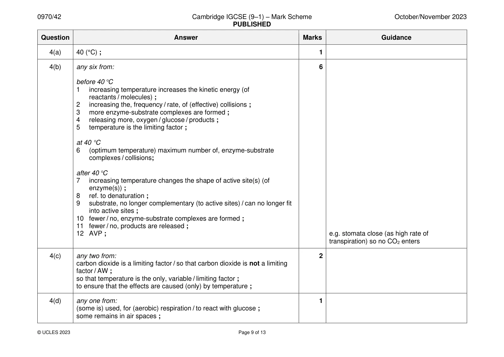 Mark scheme, page 9 of 13