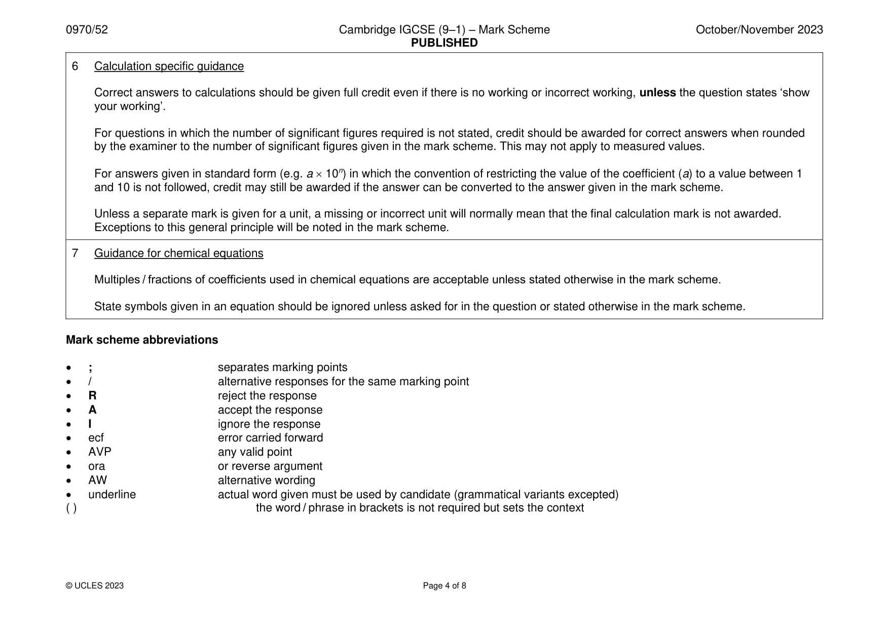 Mark scheme, page 4 of 8