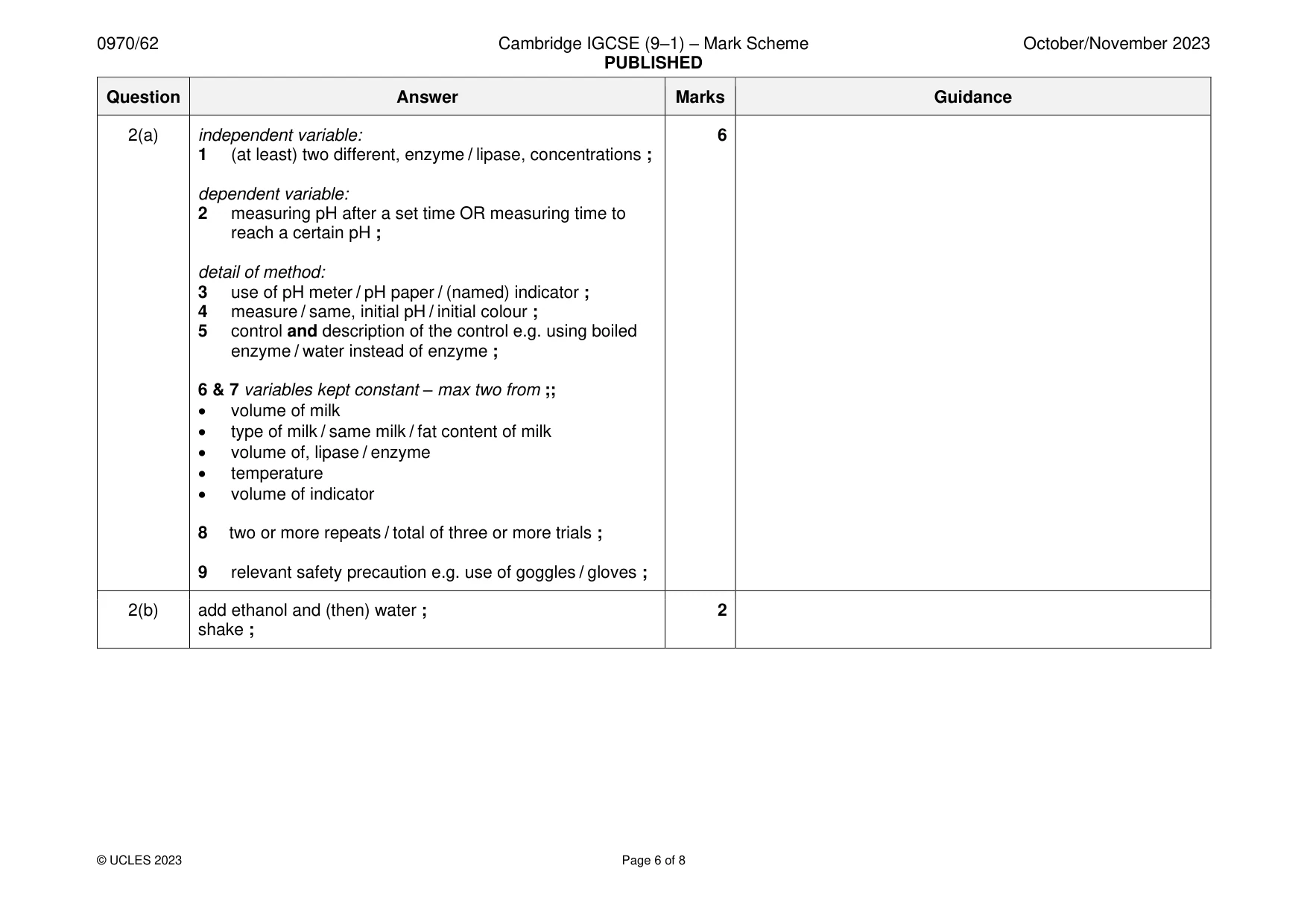 Mark scheme, page 6 of 8
