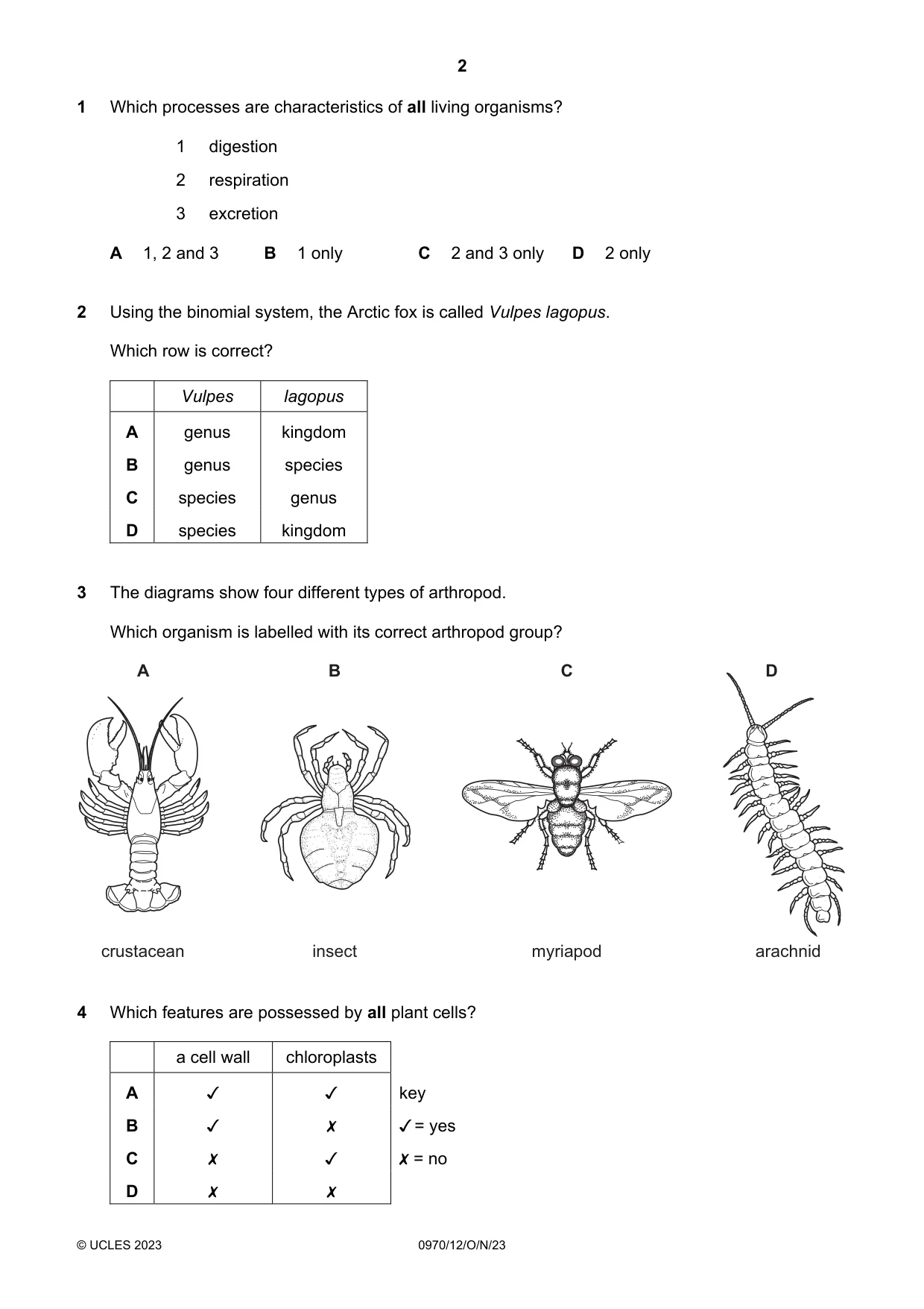 Cambridge IGCSE Biology (9-1) 0970 2023 Oct/Nov Paper 1 · Variant 2 question paper, page 2 of 16