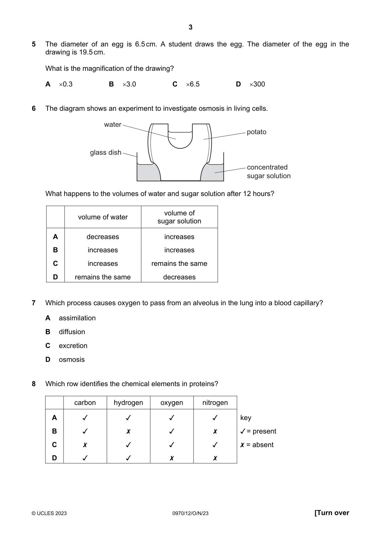 Cambridge IGCSE Biology (9-1) 0970 2023 Oct/Nov Paper 1 · Variant 2 question paper, page 3 of 16