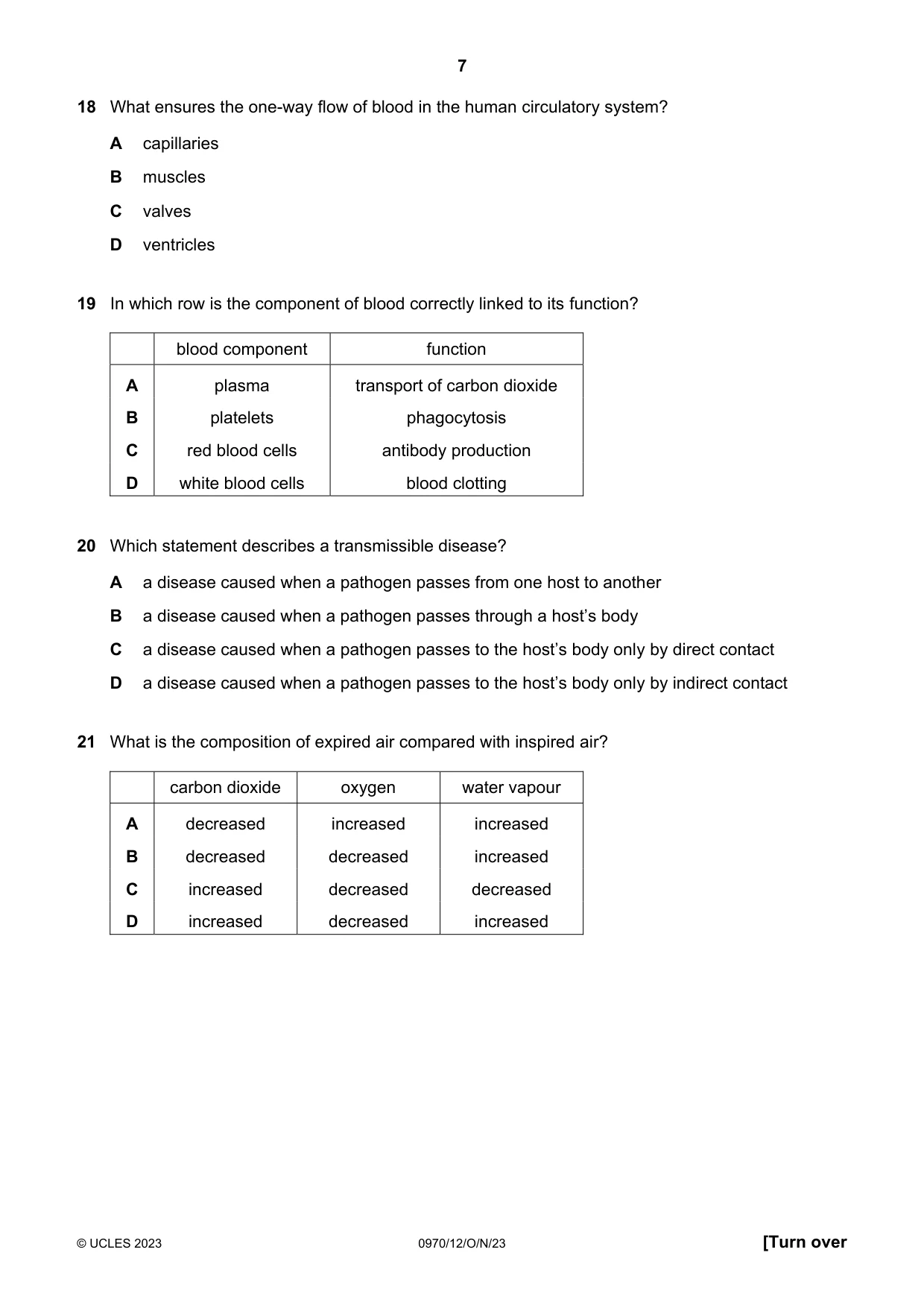 Cambridge IGCSE Biology (9-1) 0970 2023 Oct/Nov Paper 1 · Variant 2 question paper, page 7 of 16
