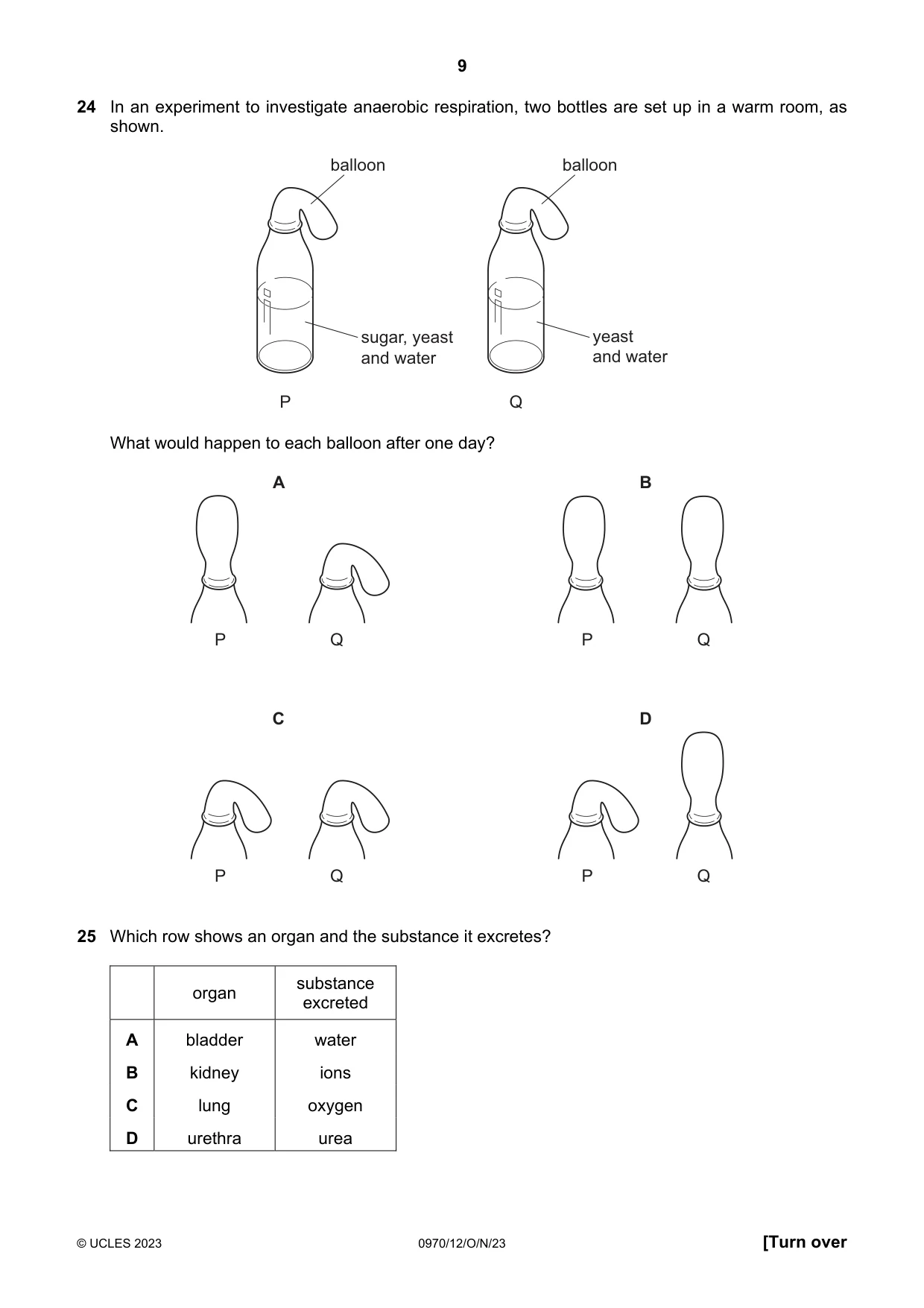 Cambridge IGCSE Biology (9-1) 0970 2023 Oct/Nov Paper 1 · Variant 2 question paper, page 9 of 16