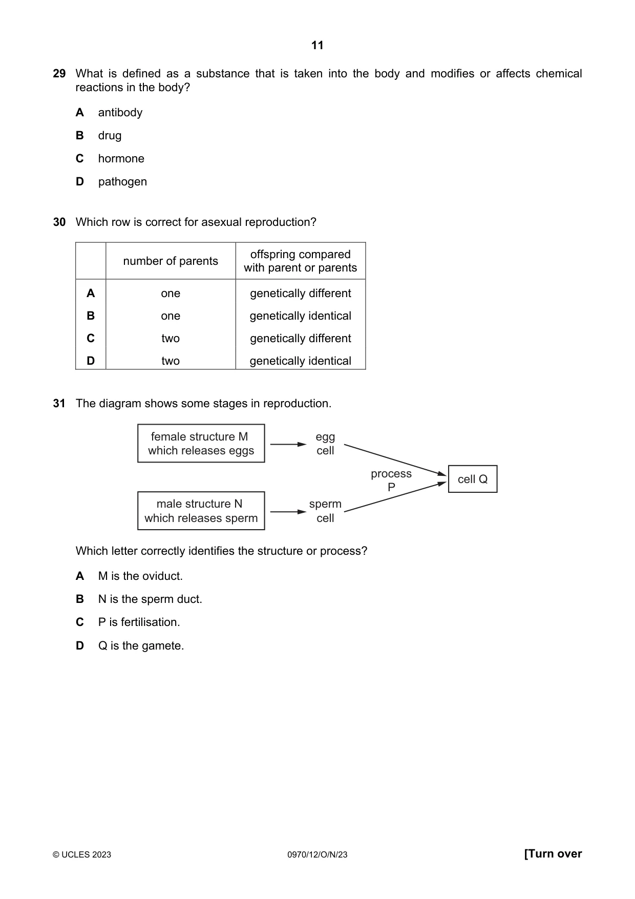 Cambridge IGCSE Biology (9-1) 0970 2023 Oct/Nov Paper 1 · Variant 2 question paper, page 11 of 16